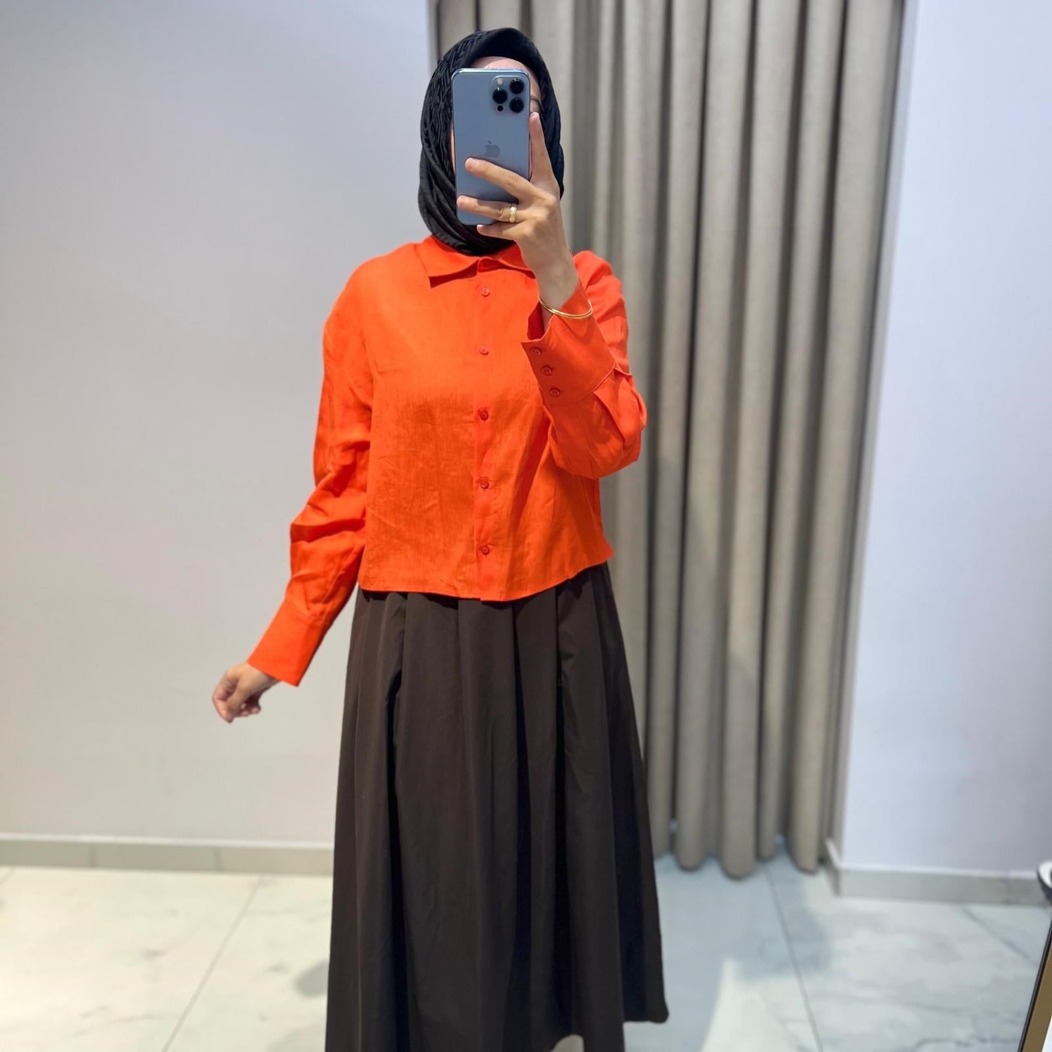 TERZİ DÜKKANI COLOR %100 KETEN KISA GÖMLEK TURUNCU