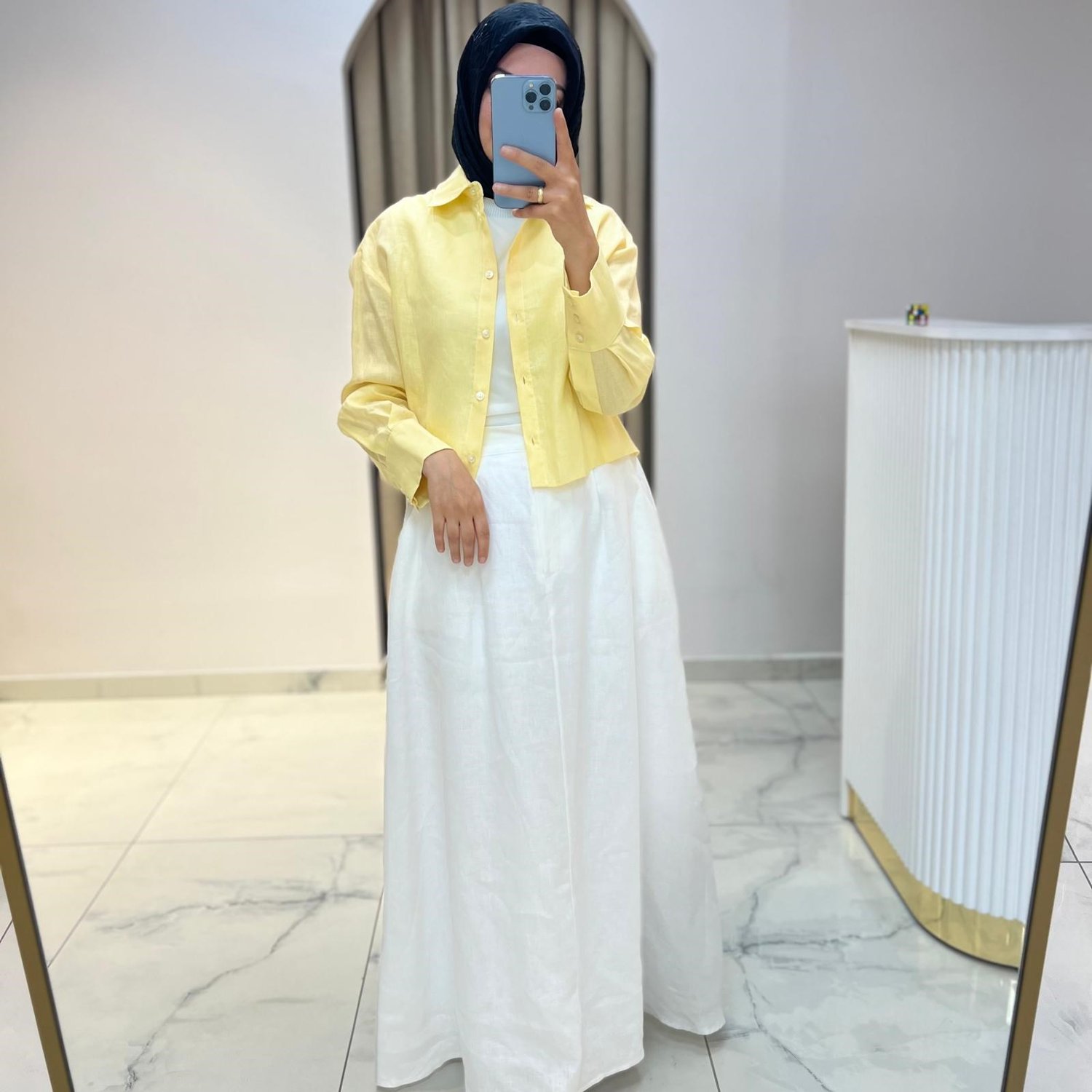 TERZİ DÜKKANI COLOR %100 KETEN KISA GÖMLEK SARI
