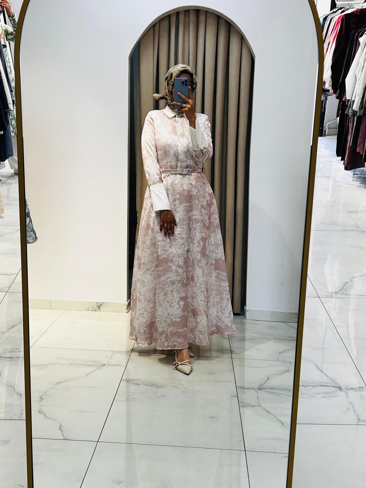 TERZİ DÜKKANI LADY LYOCELL DESENLİ YAKA DETAY ELBİSE PEMBE