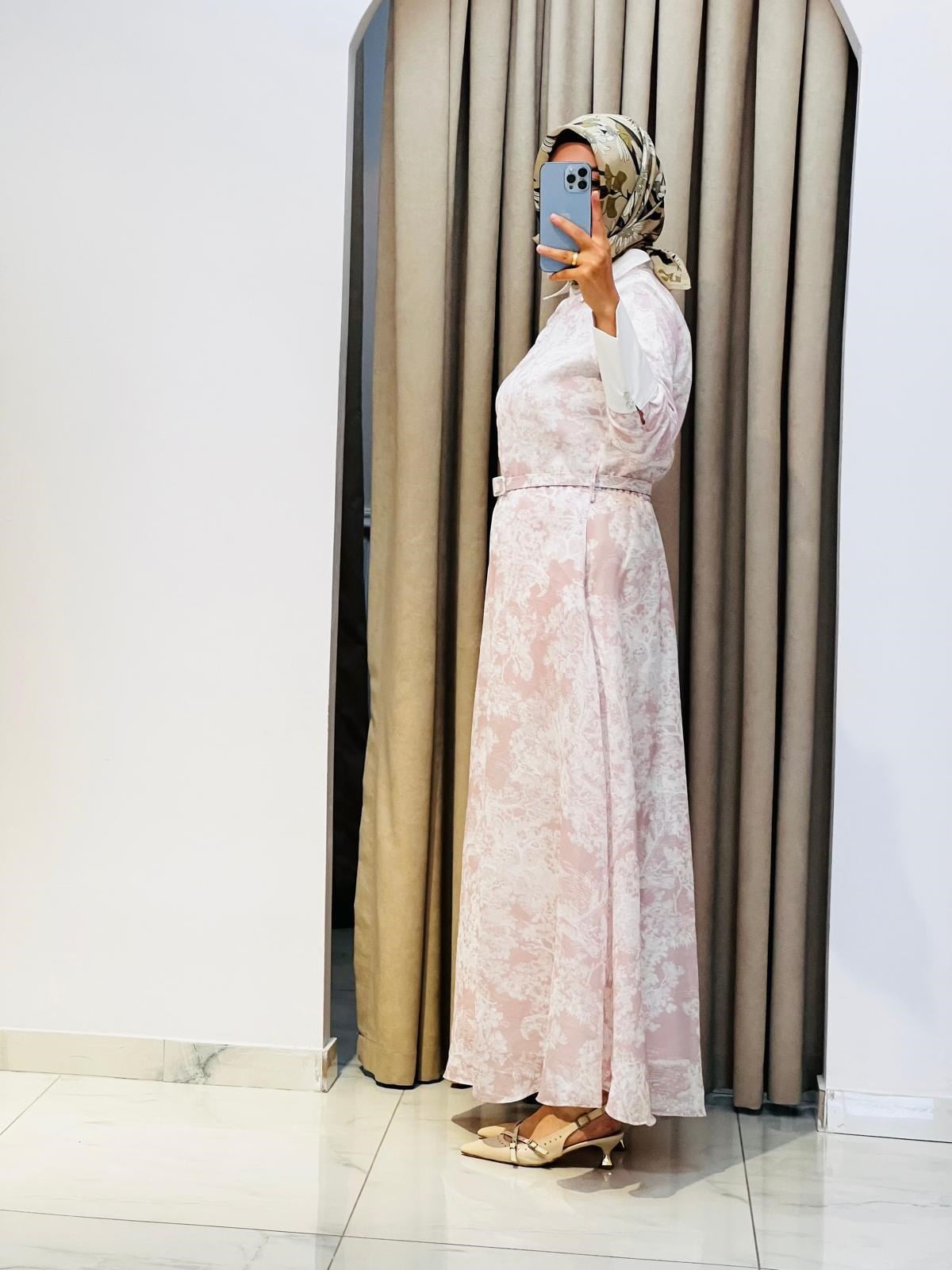 TERZİ DÜKKANI LADY LYOCELL DESENLİ YAKA DETAY ELBİSE PEMBE