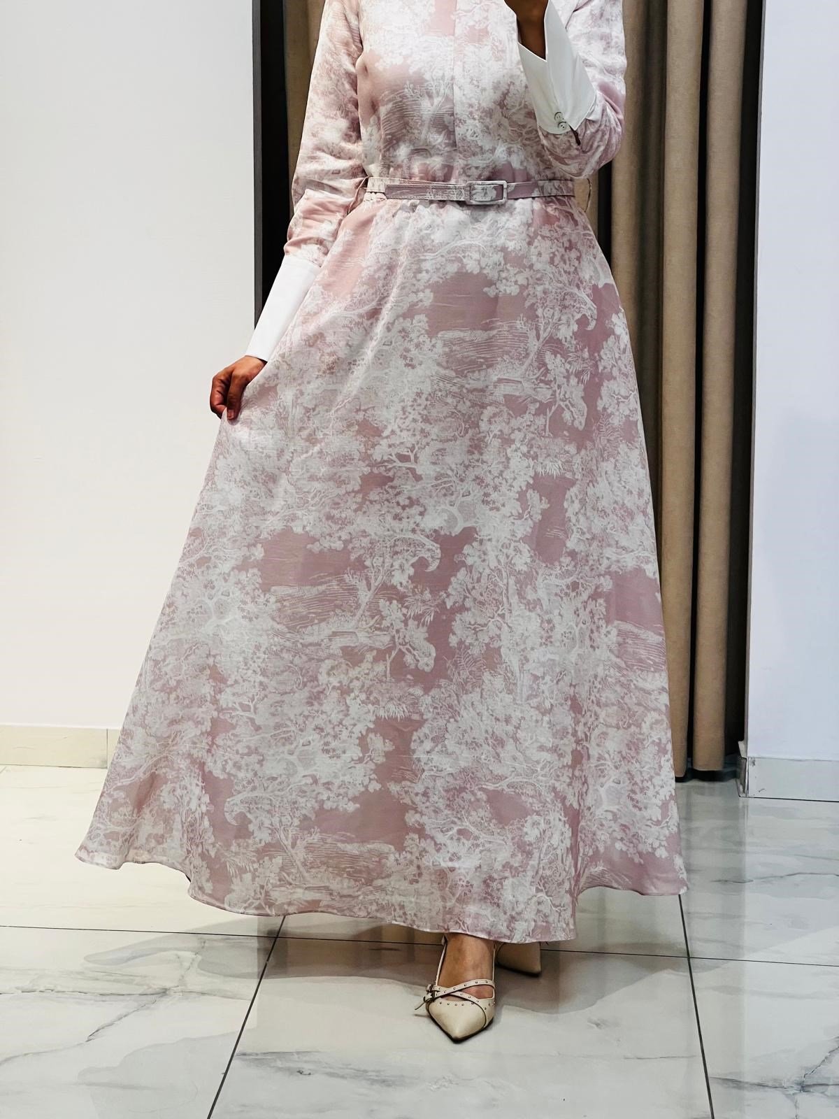 TERZİ DÜKKANI LADY LYOCELL DESENLİ YAKA DETAY ELBİSE PEMBE