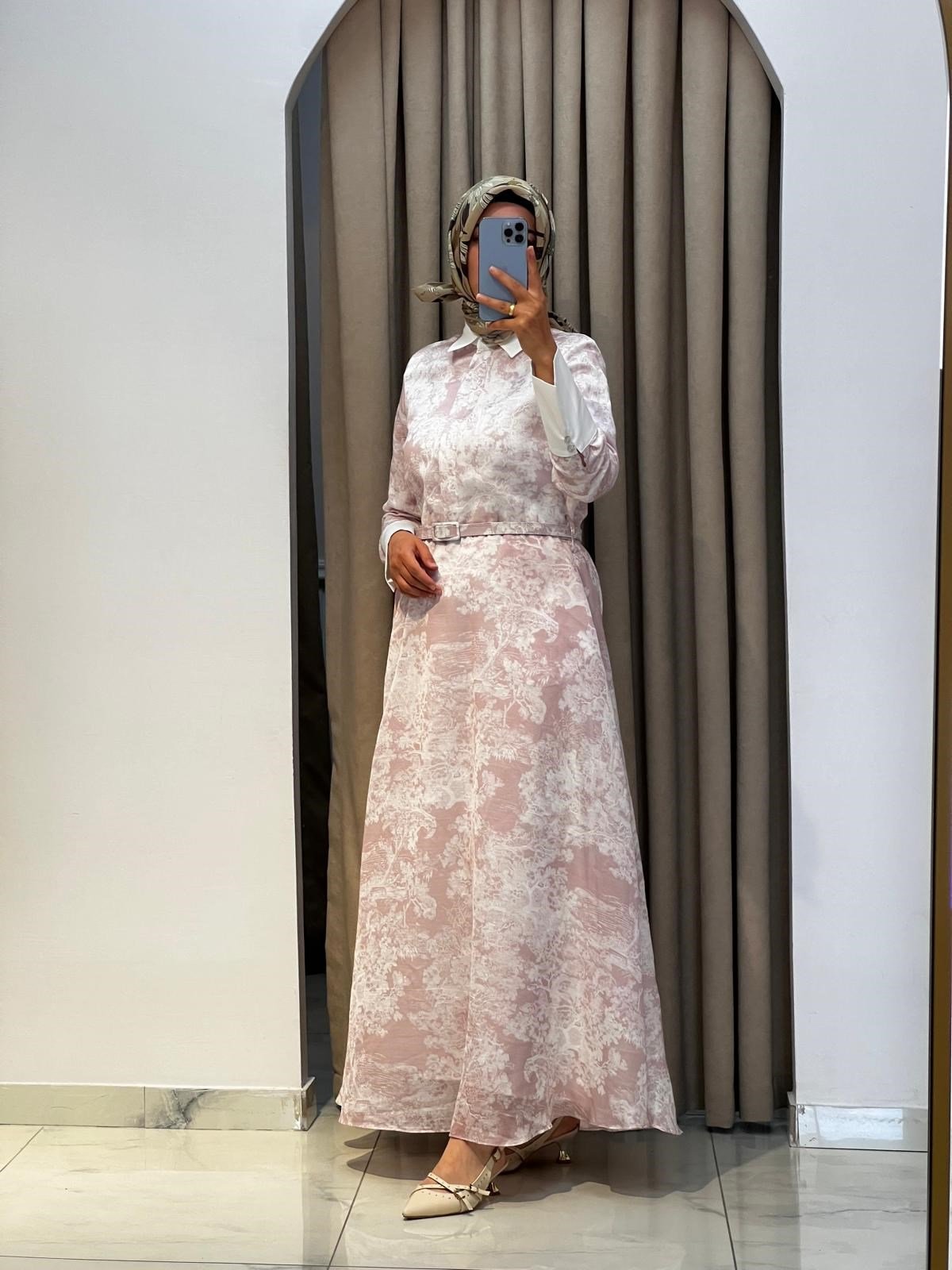 TERZİ DÜKKANI LADY LYOCELL DESENLİ YAKA DETAY ELBİSE PEMBE