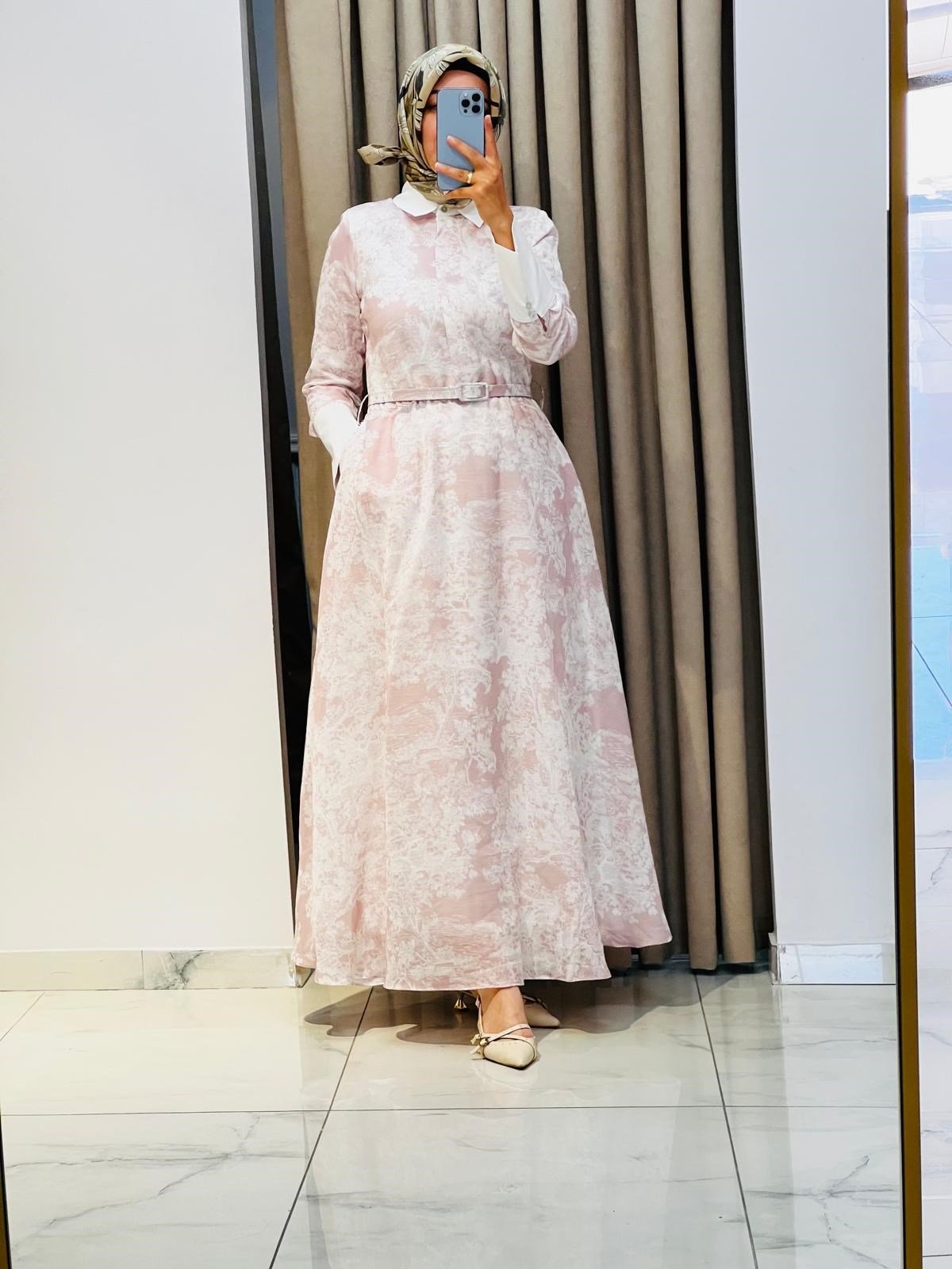 TERZİ DÜKKANI LADY LYOCELL DESENLİ YAKA DETAY ELBİSE PEMBE