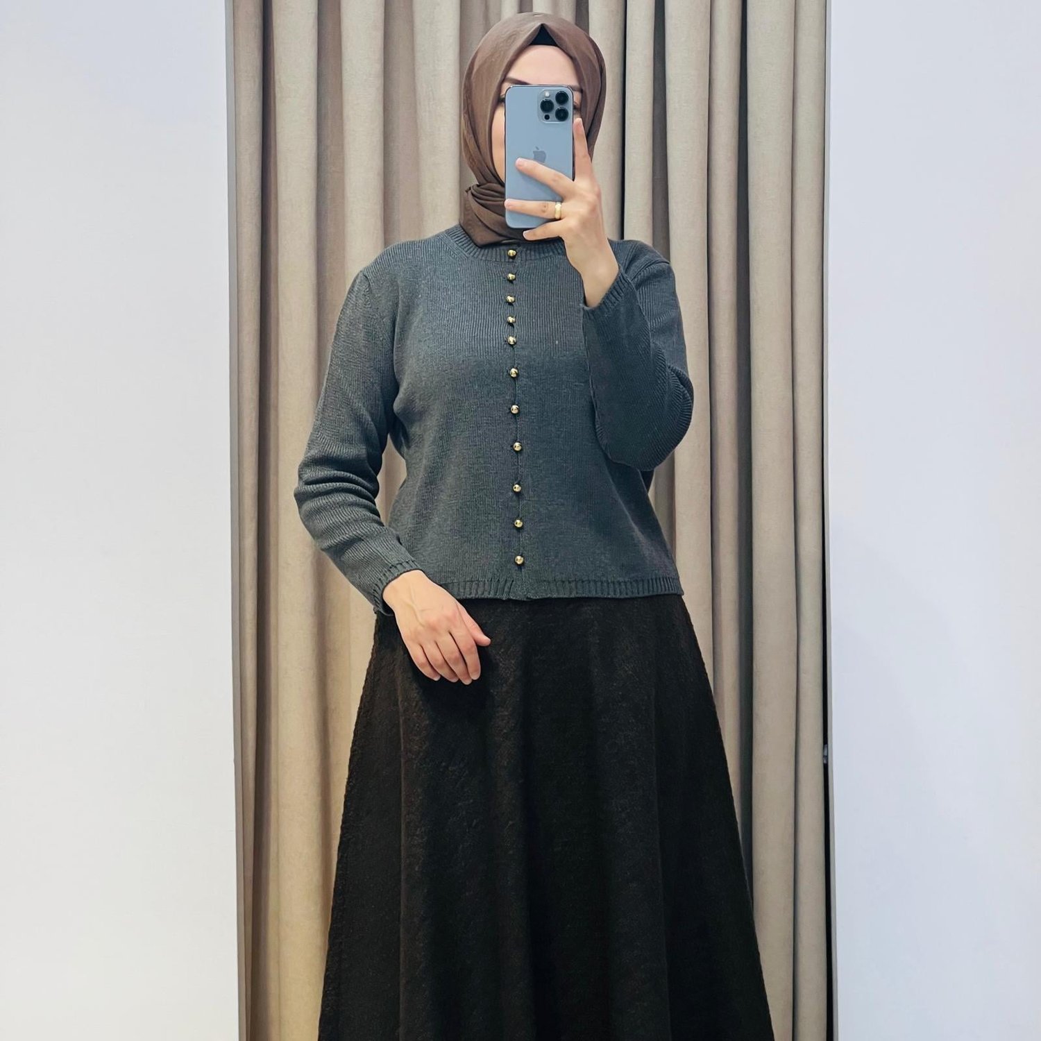 TERZİ DÜKKANI LOREN METAL DÜĞMELİ TRİKO HIRKA GRİ