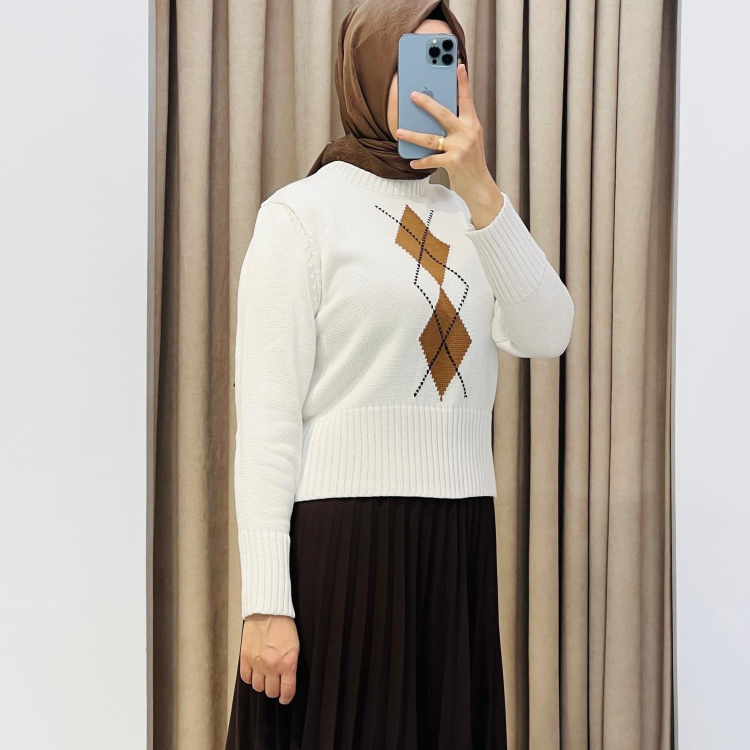 TERZİ DÜKKANI RETRO BAKLAVA DESEN PAMUK TRİKO KAZAK TAŞ