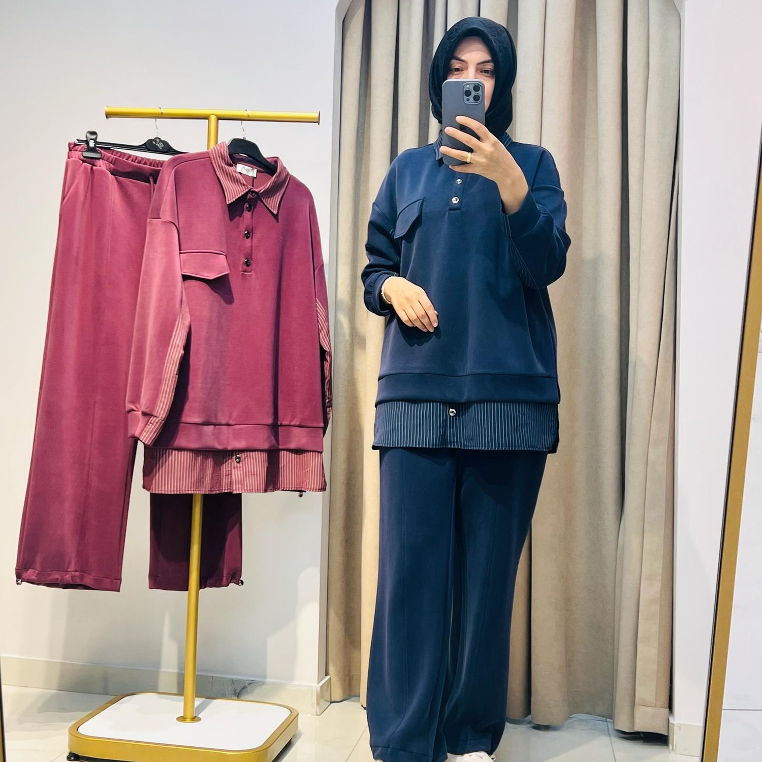 TIĞ TRİKO ÇİZGİLİ KOMBİNLİ SWEAT TUNİK PANTOLON TAKIM LACİVERT