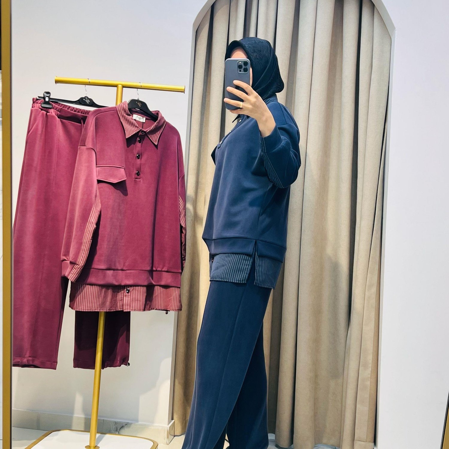 TIĞ TRİKO ÇİZGİLİ KOMBİNLİ SWEAT TUNİK PANTOLON TAKIM LACİVERT