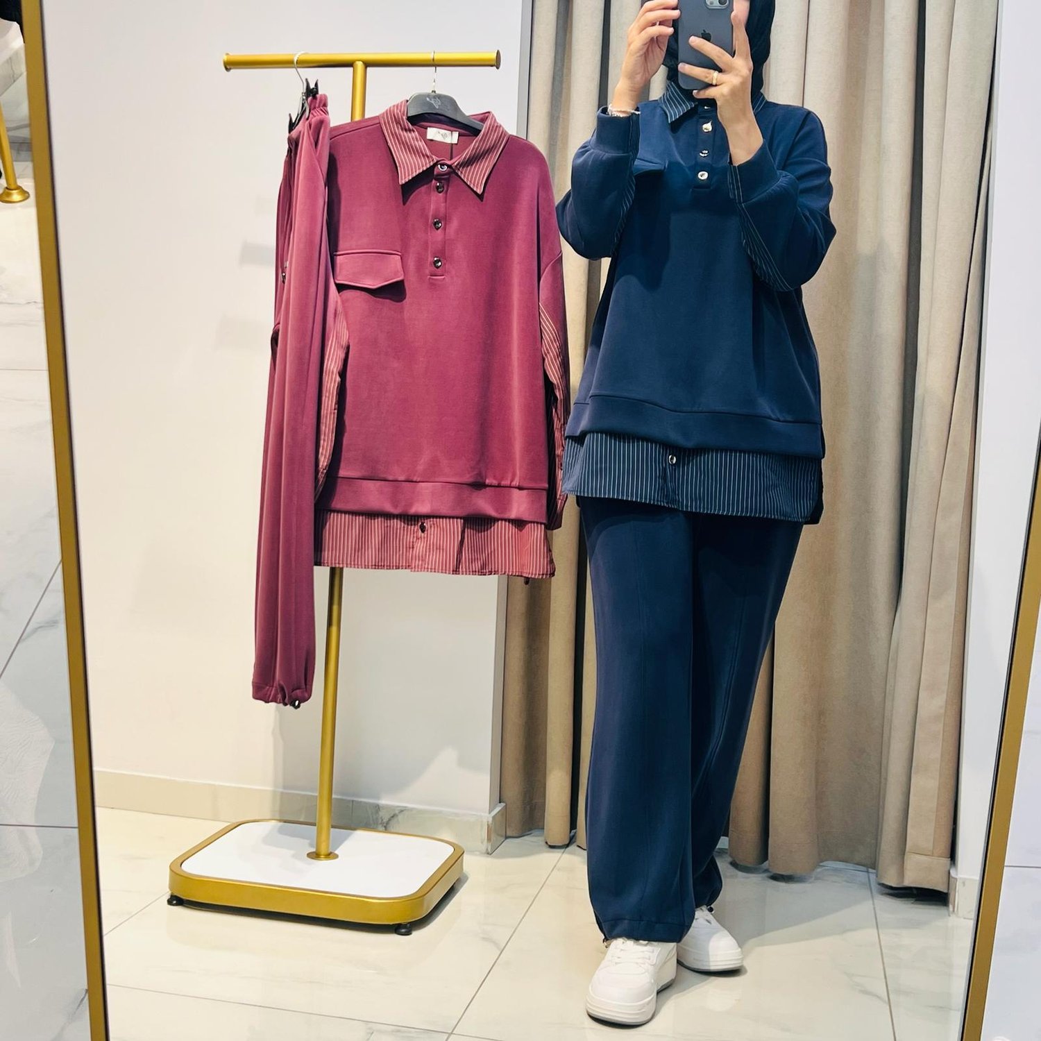 TIĞ TRİKO ÇİZGİLİ KOMBİNLİ SWEAT TUNİK PANTOLON TAKIM LACİVERT