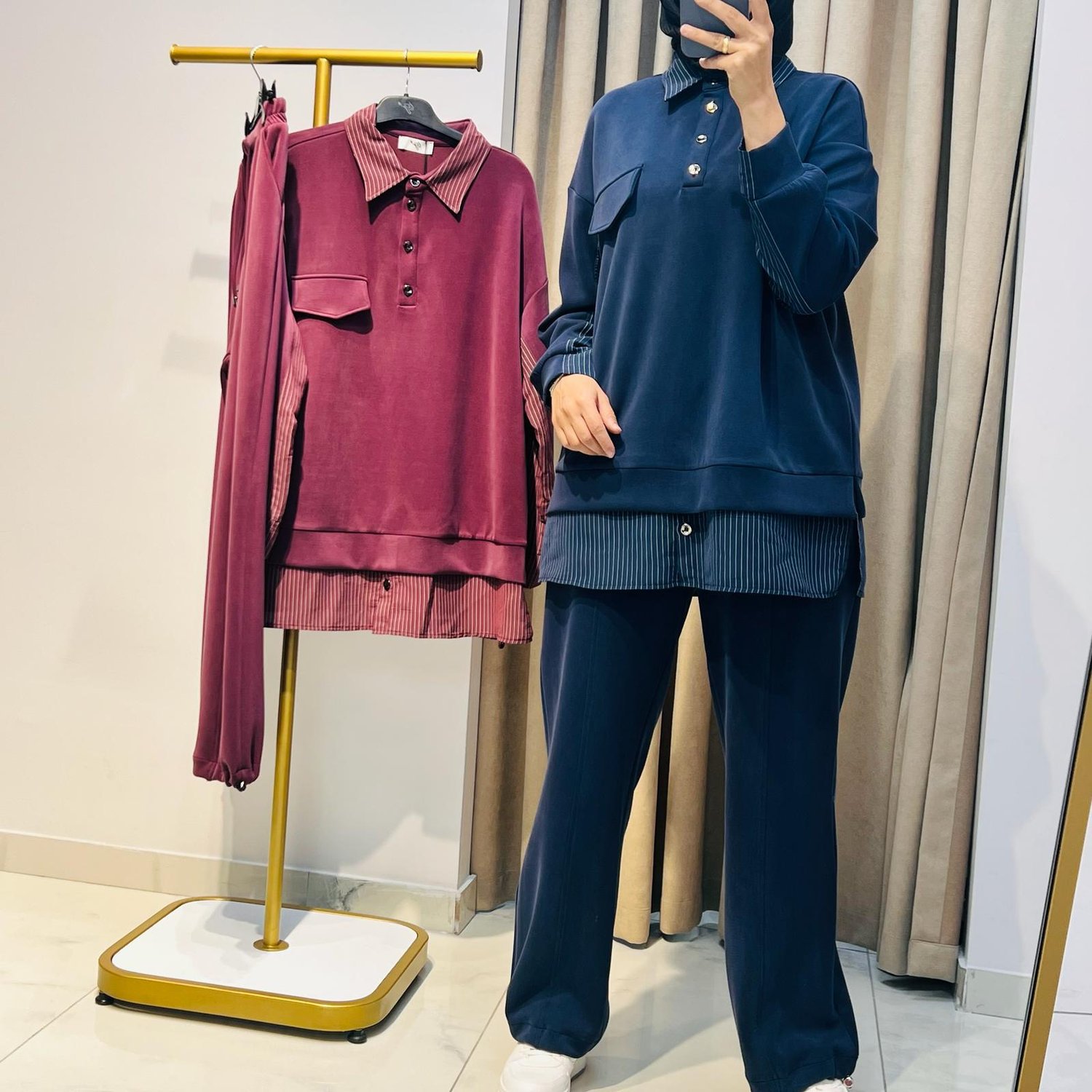 TIĞ TRİKO ÇİZGİLİ KOMBİNLİ SWEAT TUNİK PANTOLON TAKIM LACİVERT