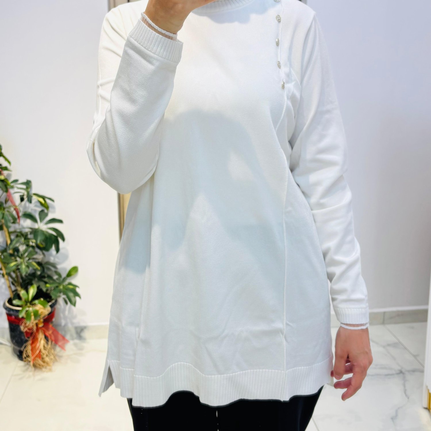 TIĞ TRİKO FIRFIR DETAYLI RAYON TUNİK VANİLYA