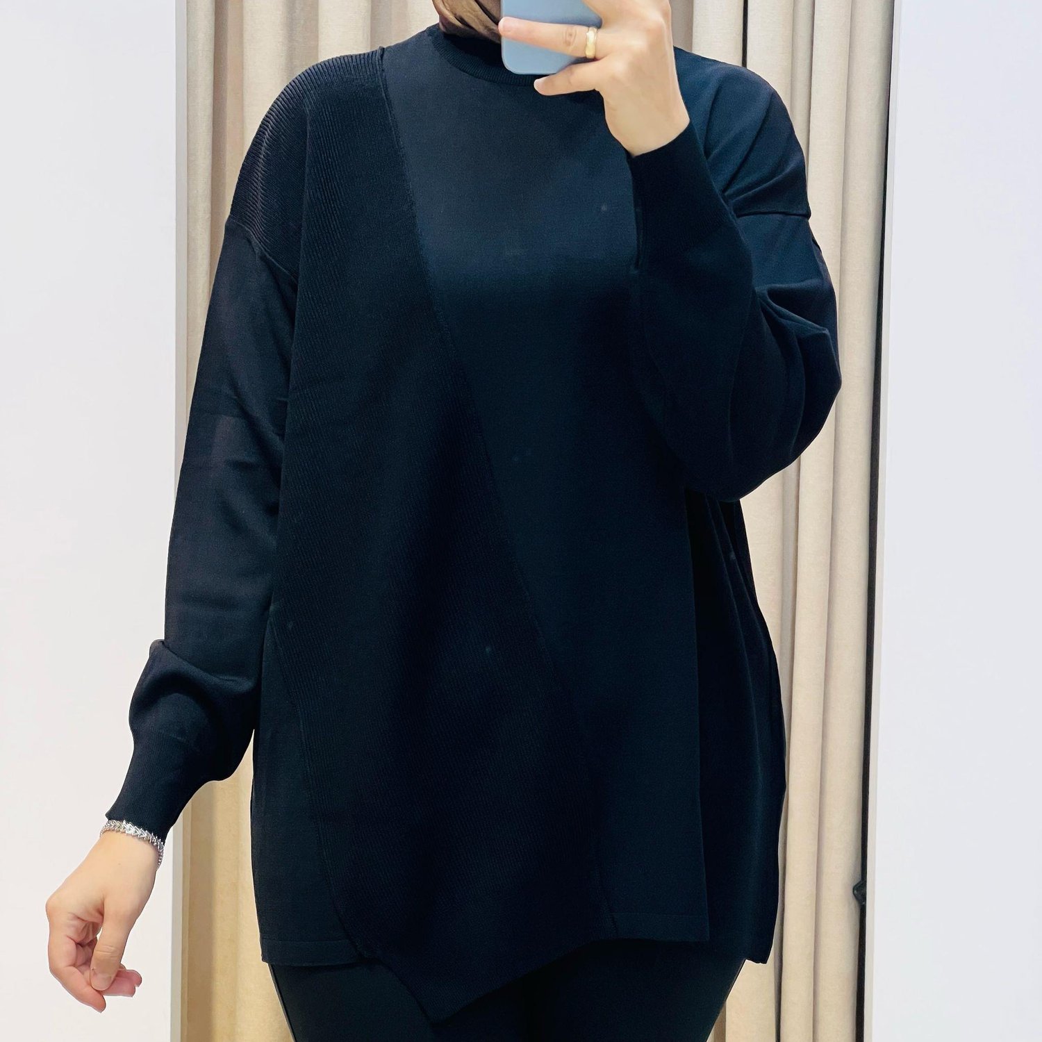TIĞ TRİKO ÖRGÜ DETAYLI RAYON TUNİK SİYAH
