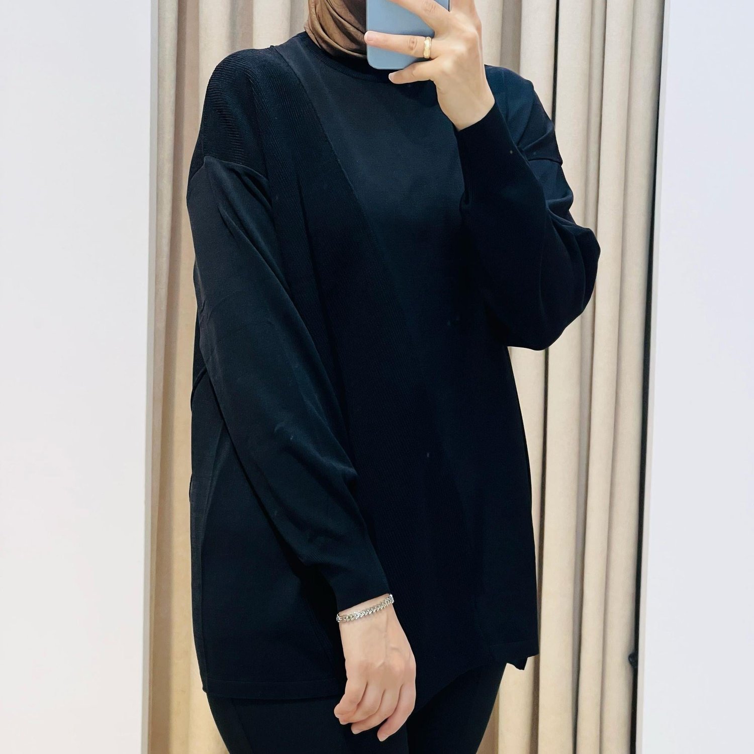 TIĞ TRİKO ÖRGÜ DETAYLI RAYON TUNİK SİYAH