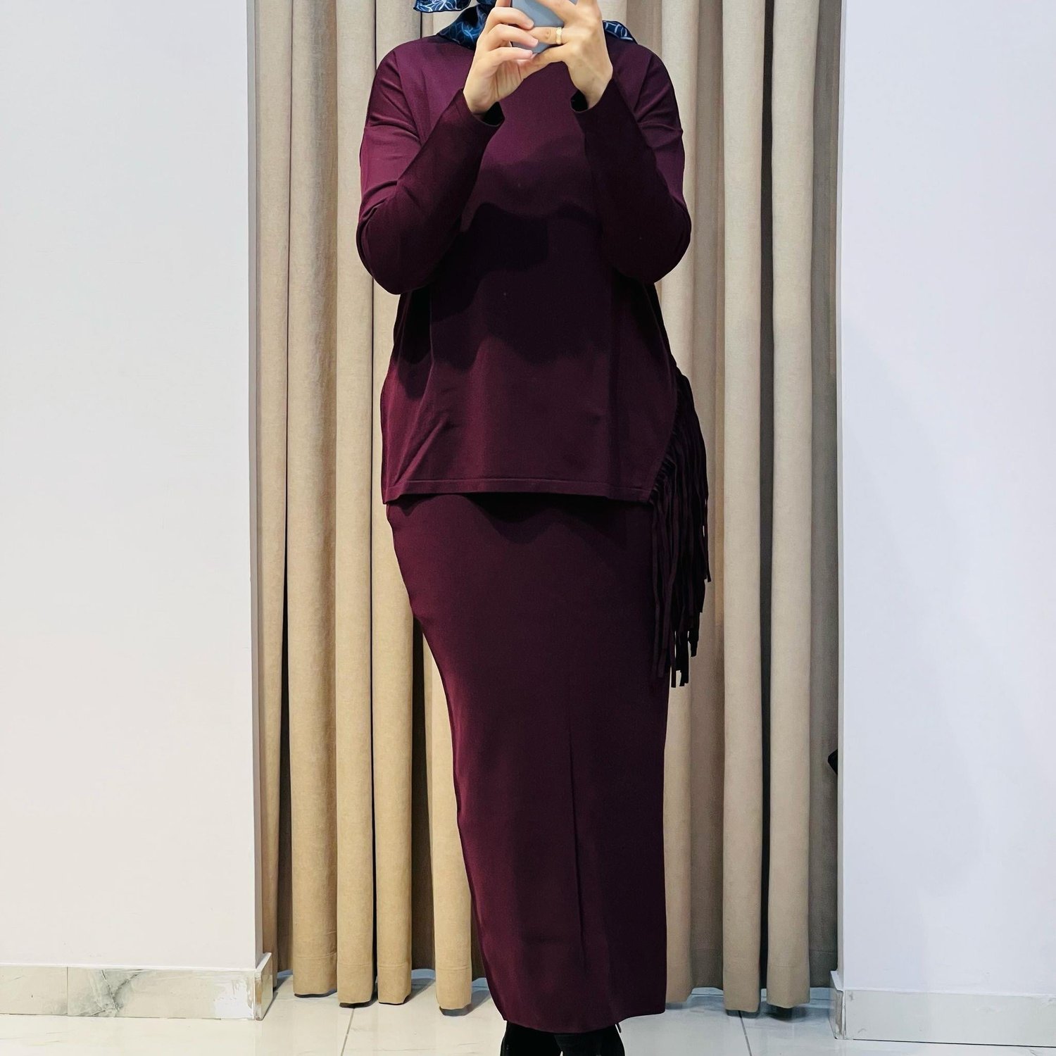 TIĞ TRİKO PÜSKÜL DETAYLI BLUZ ETEK RAYON TAKIM MÜRDÜM