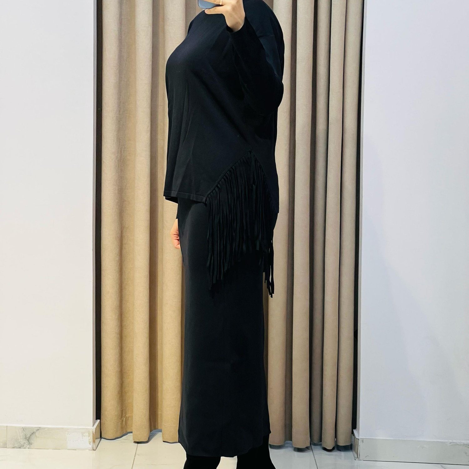 TIĞ TRİKO PÜSKÜL DETAYLI BLUZ ETEK RAYON TAKIM SİYAH