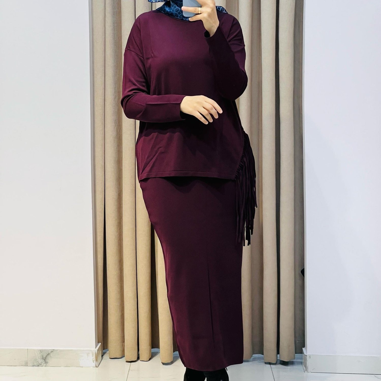 TIĞ TRİKO PÜSKÜL DETAYLI BLUZ ETEK RAYON TAKIM MÜRDÜM