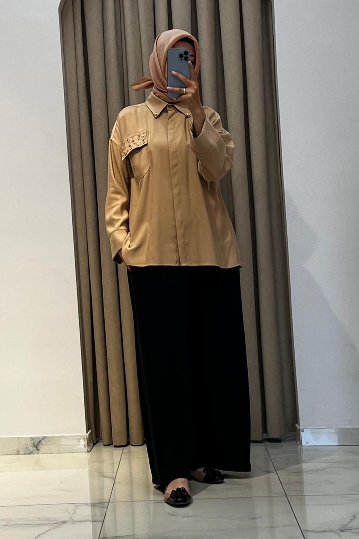 Yırtmaç Görünümlü Pantolon Siyah