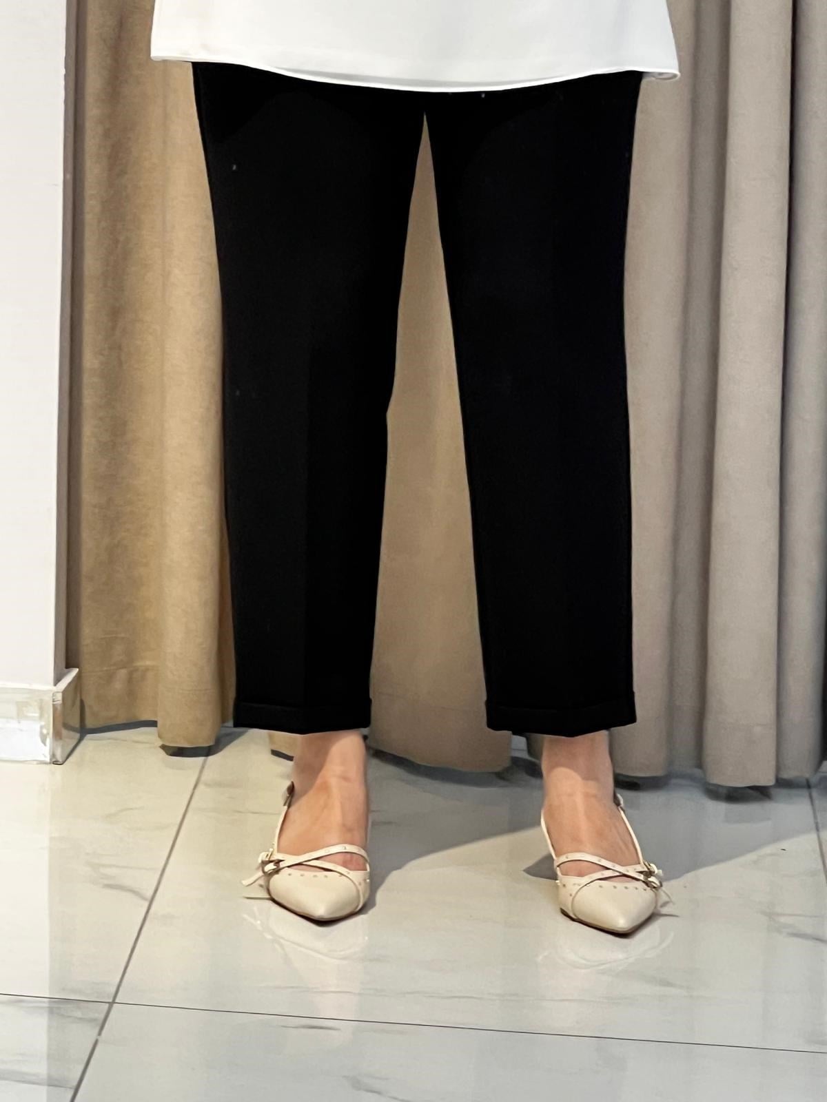 YUSUF ÖZDEMİR BELİ LASTİKLİ DUBLE PAÇA PANTOLON  SİYAH
