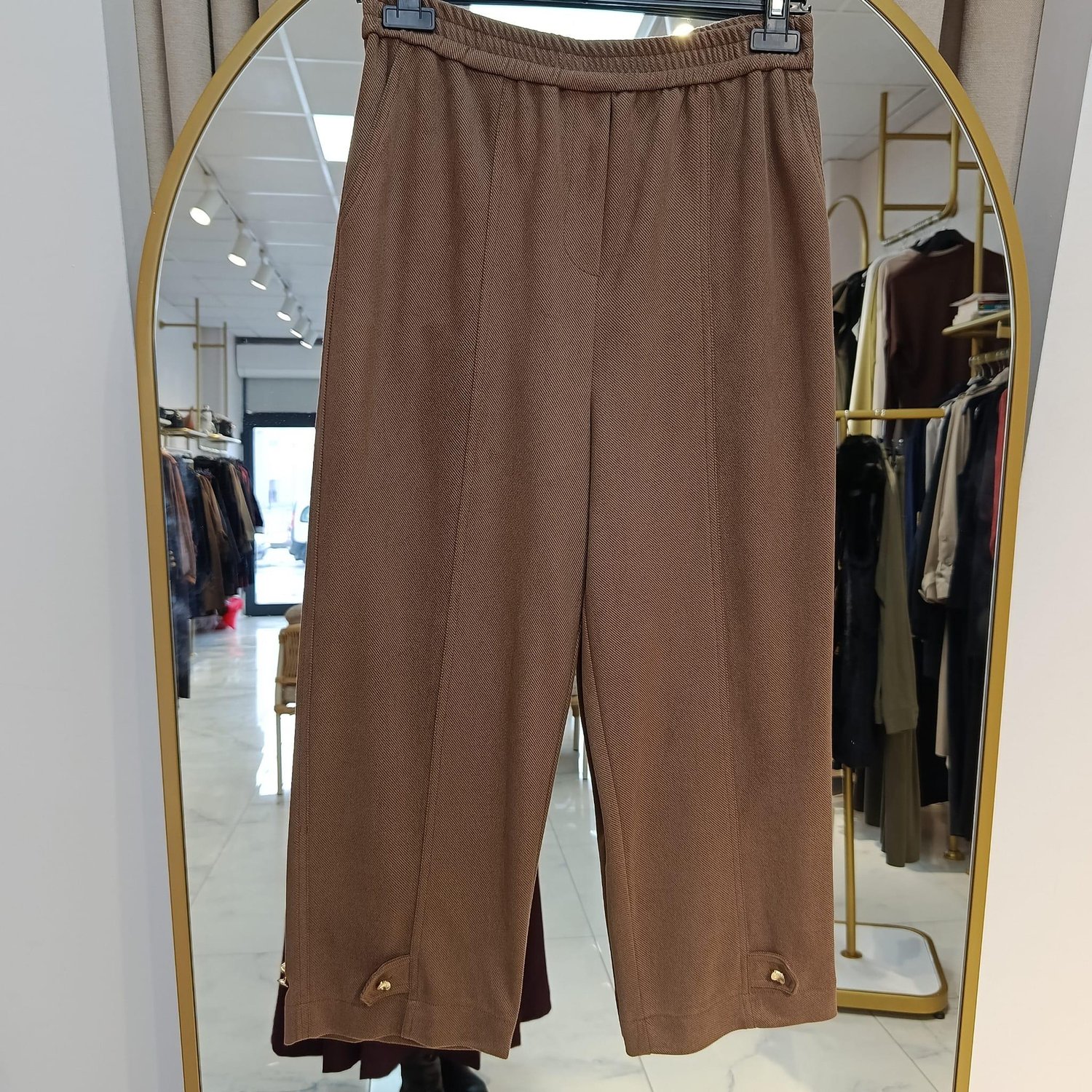 YUSUF ÖZDEMİR BELİ LASTİKLİ KADİFE PANTOLON AÇIK KAHVE