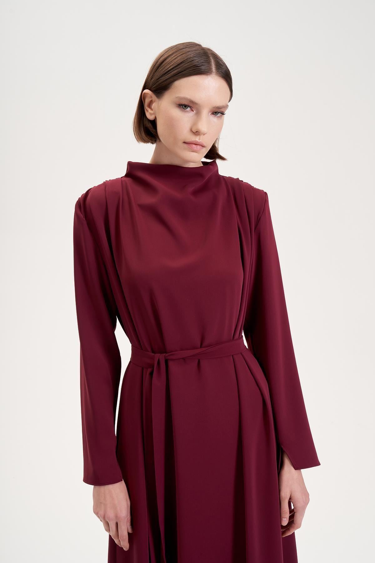 ZARİF KREP ELBİSE BORDO