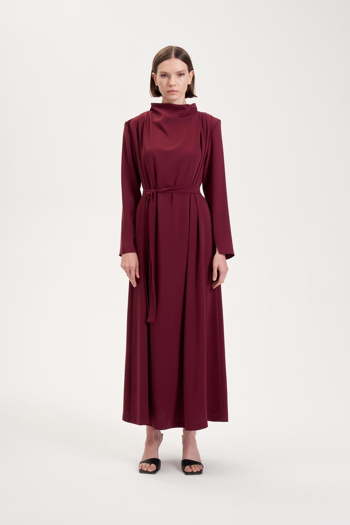 ZARİF KREP ELBİSE BORDO