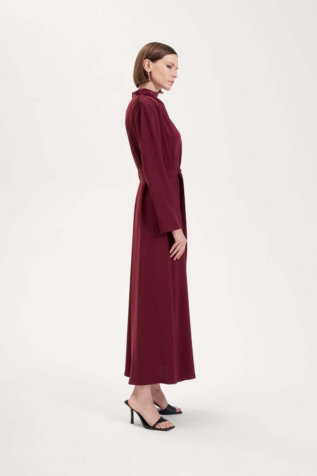 ZARİF KREP ELBİSE BORDO