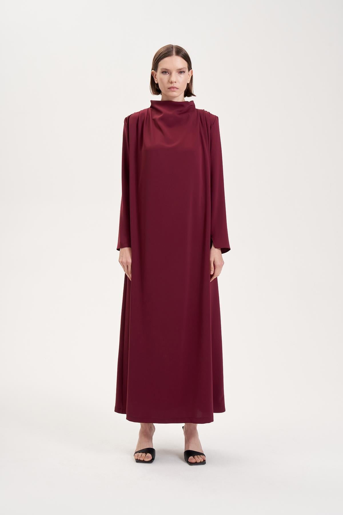 ZARİF KREP ELBİSE BORDO