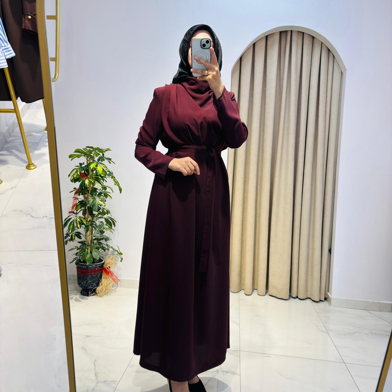 ZARİF KREP ELBİSE BORDO