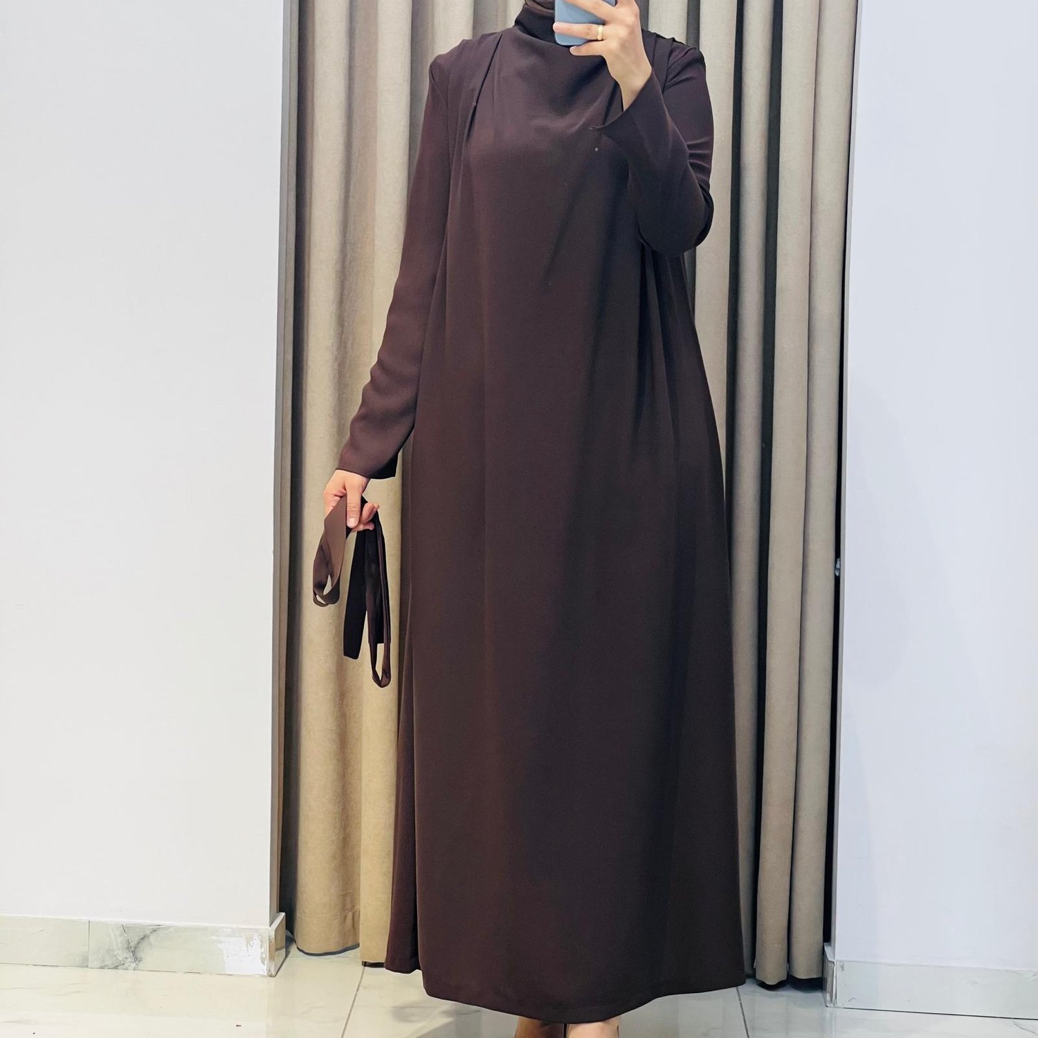 ZARİF KREP ELBİSE KAHVE