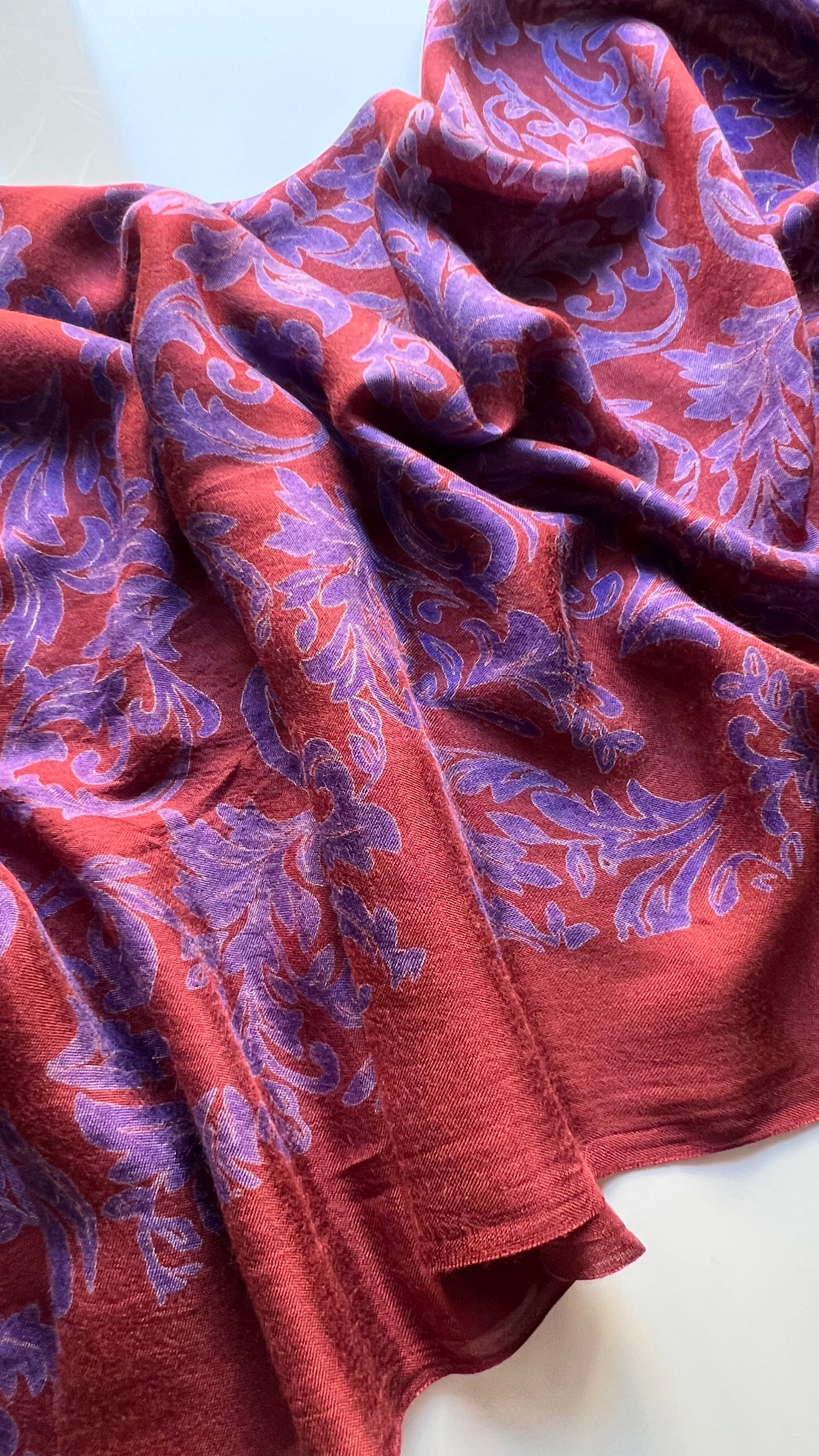 Bordo Yaprak Desen Kelgayi Şal 190x90