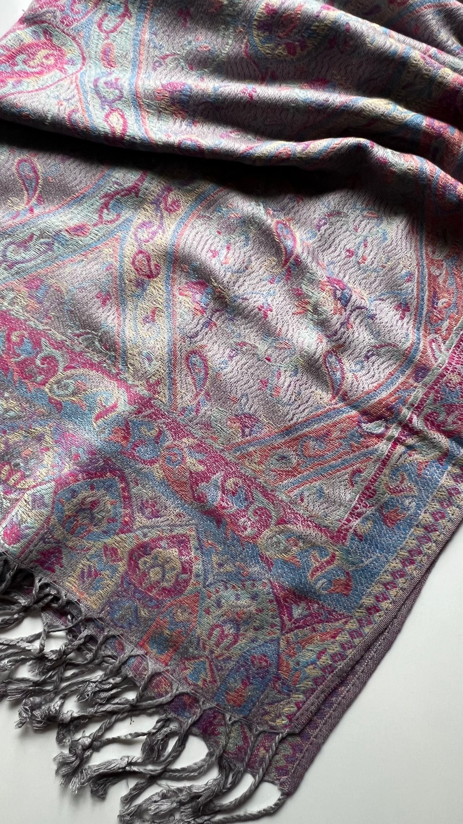 Gri Etnik Desen Kaşmir Şal 180x70