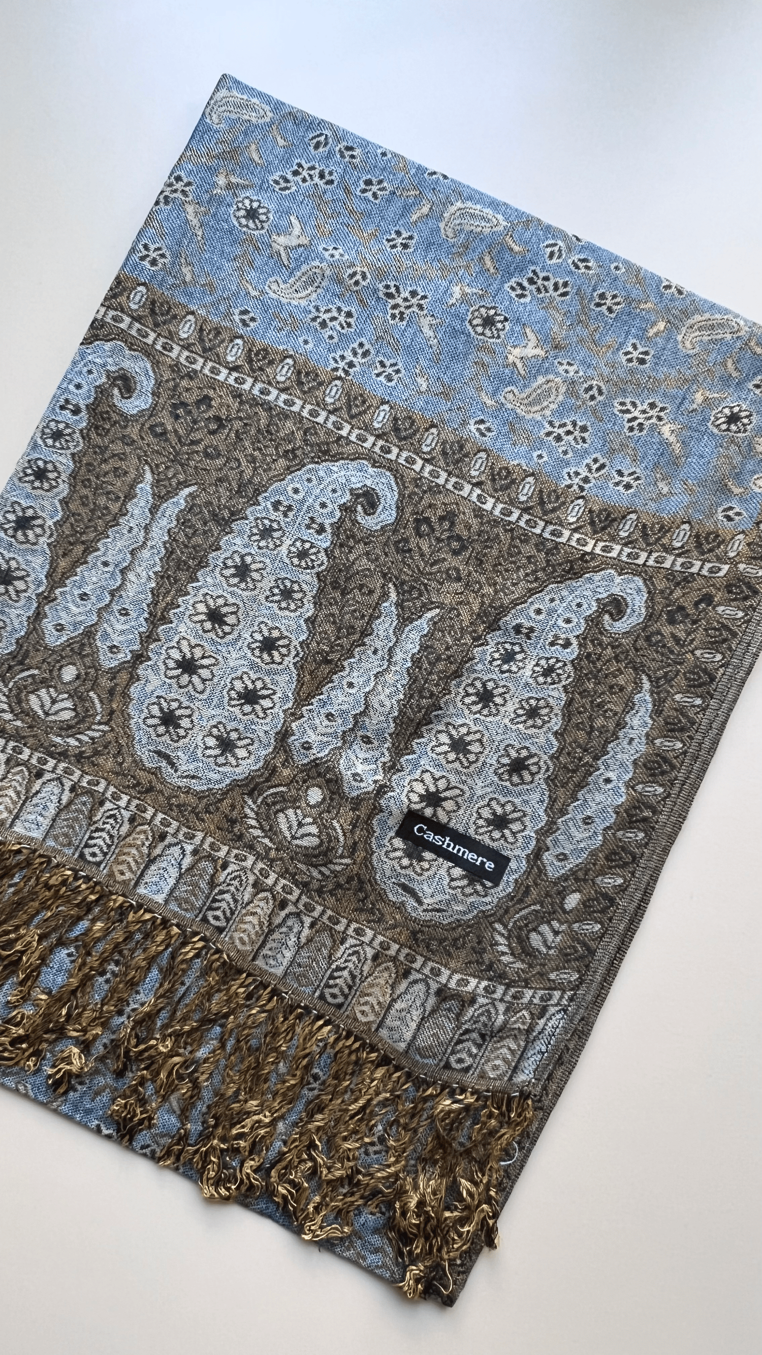 Gri Mavi Kaşmir Şal 180x70