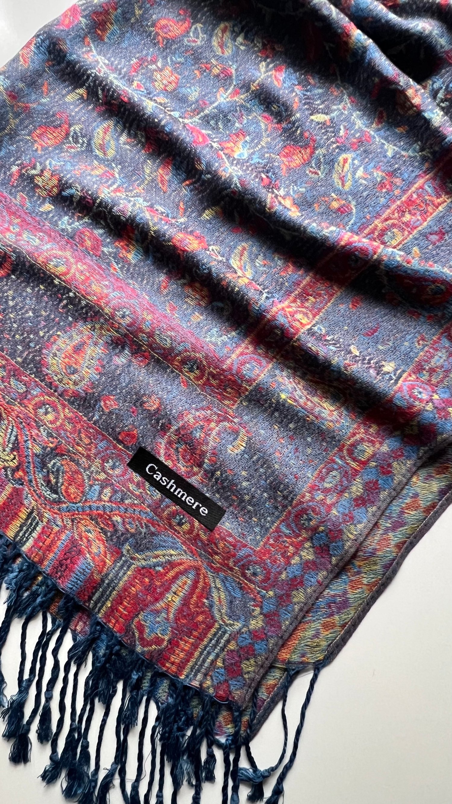 İndigo Etnik Desen Kaşmir Şal 180x70