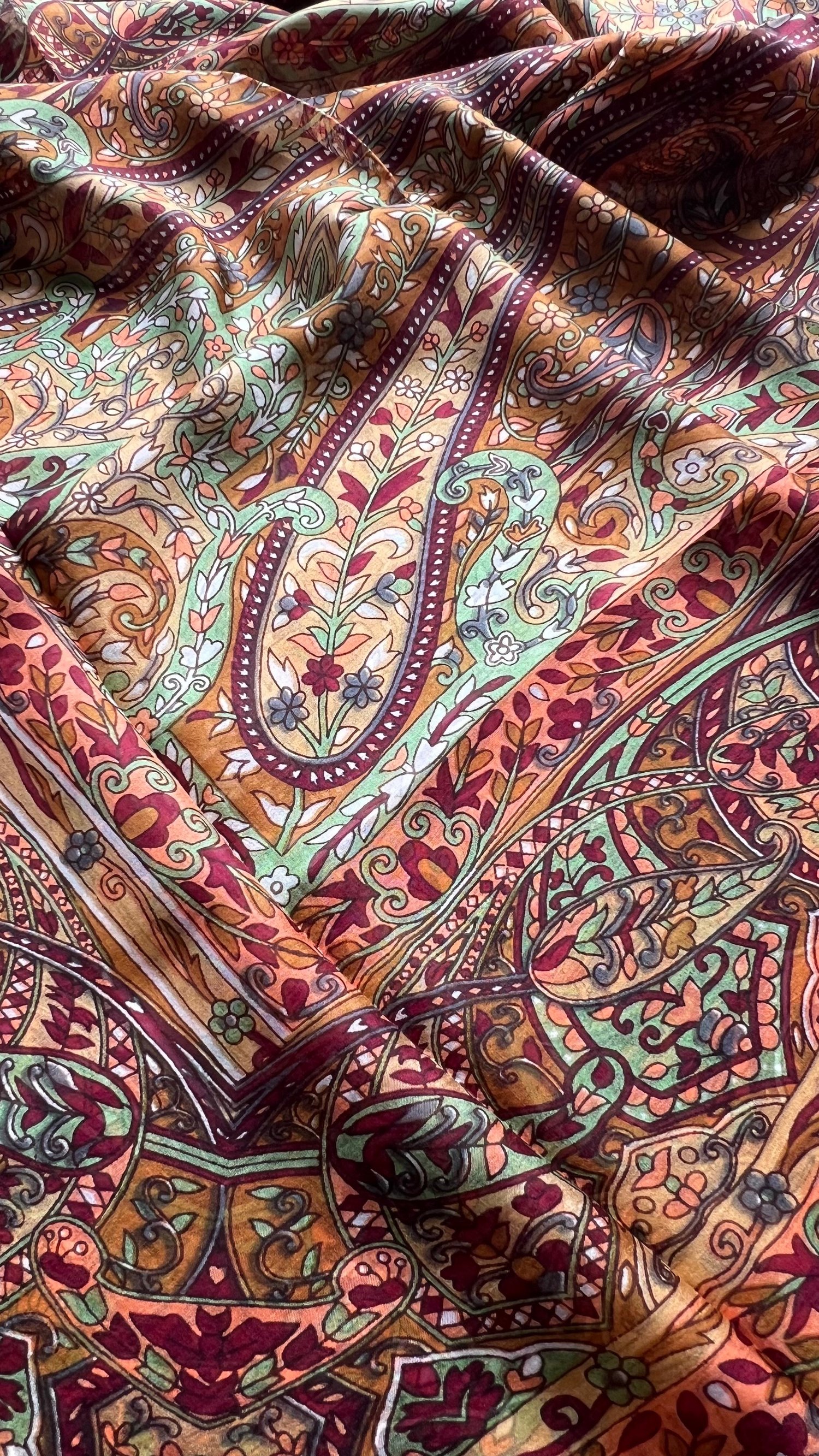 Kahve Bordo Hint İpek Şal 180x70