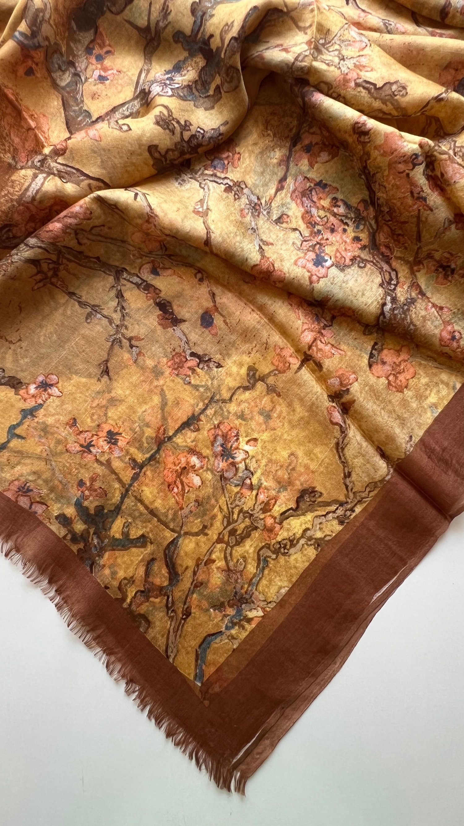Kahve Camel Hint İpek Şal 180x70