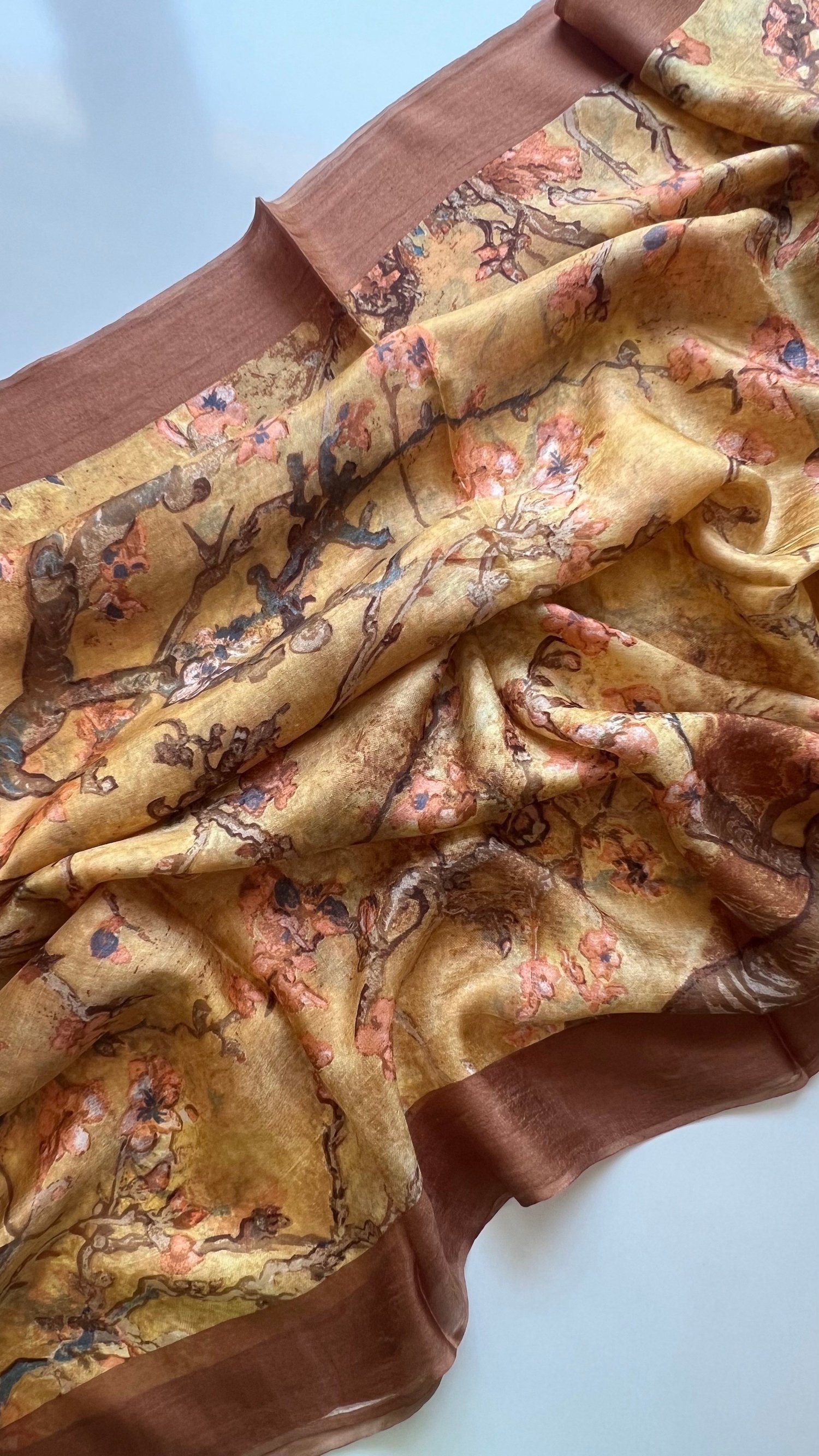 Kahve Camel Hint İpek Şal 180x70