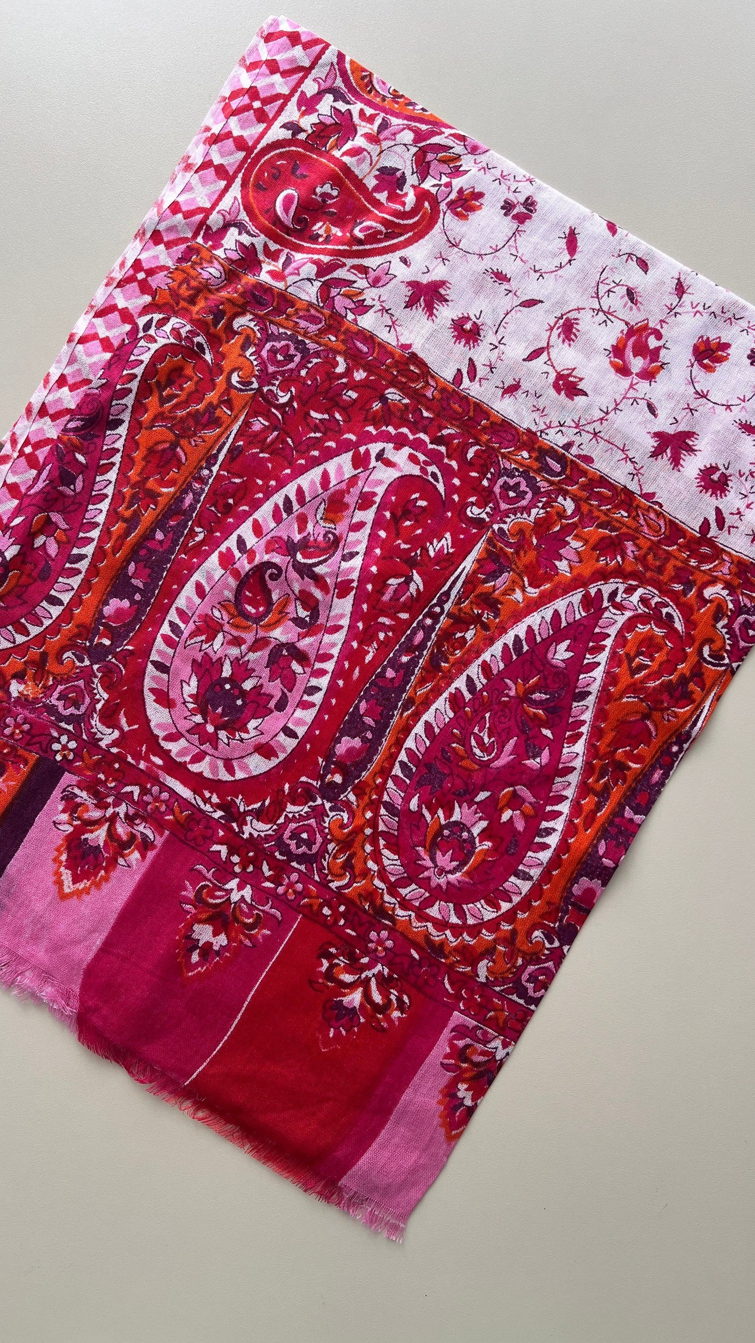 Pembe Etnik Desen Pamuk Şal 180x70