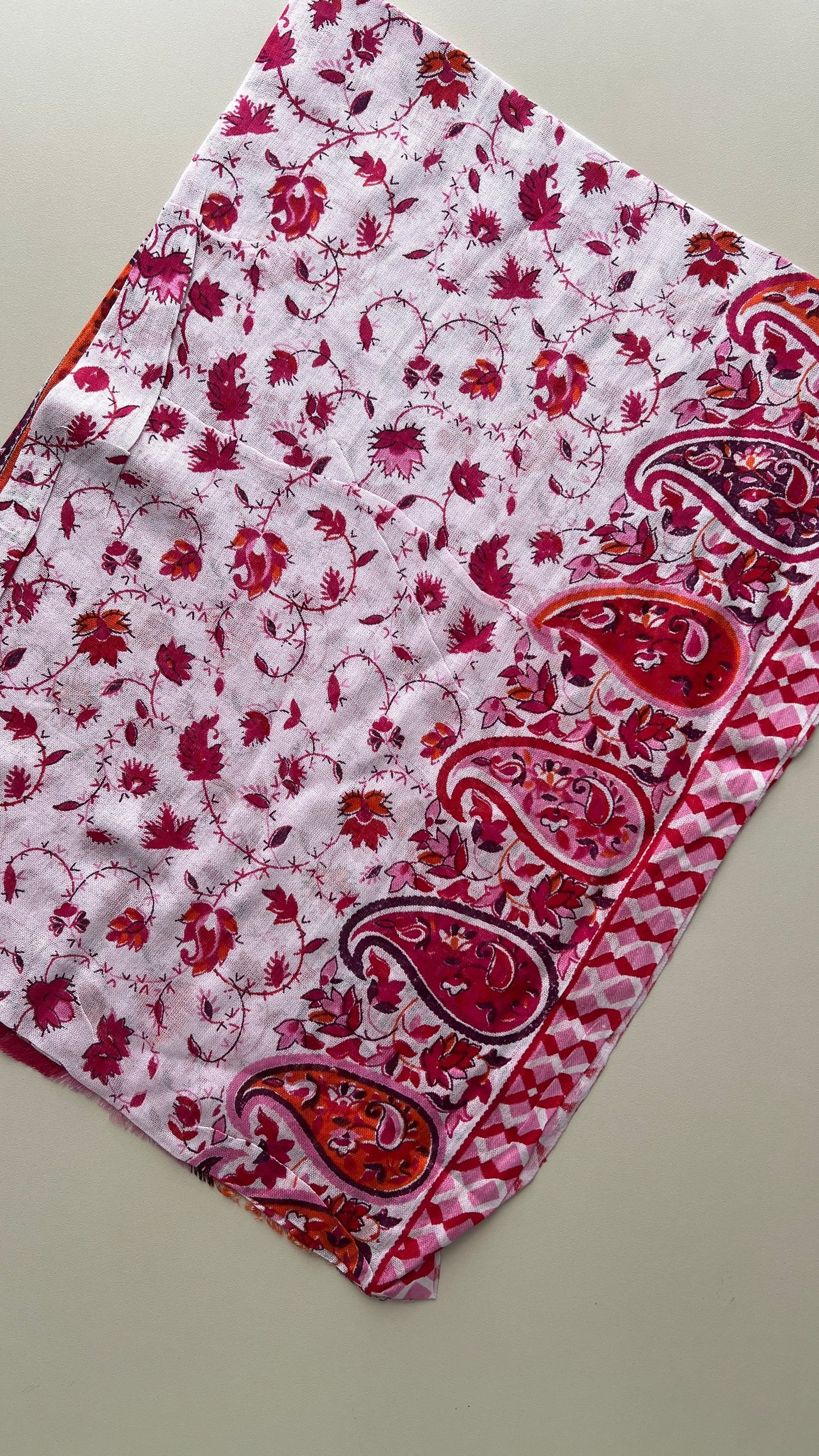 Pembe Etnik Desen Pamuk Şal 180x70