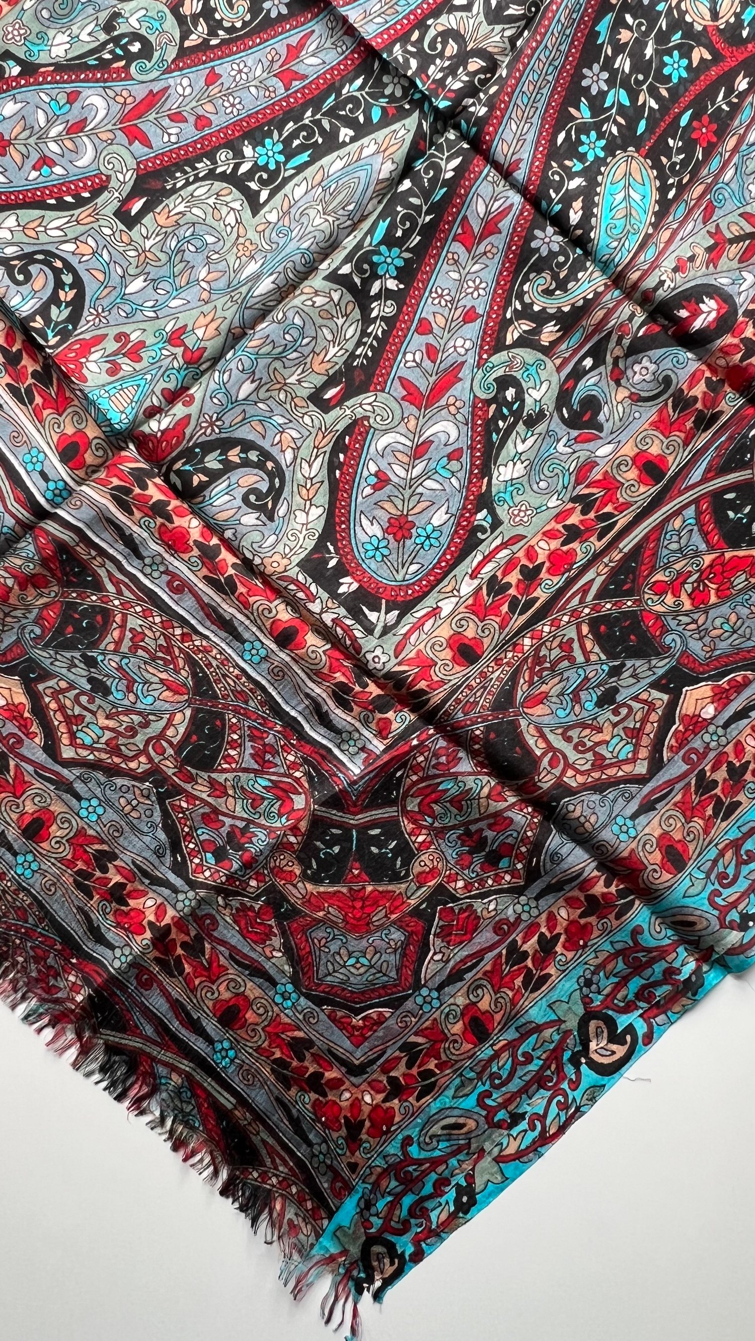 Siyah Mavi Hint İpek Şal 180x70