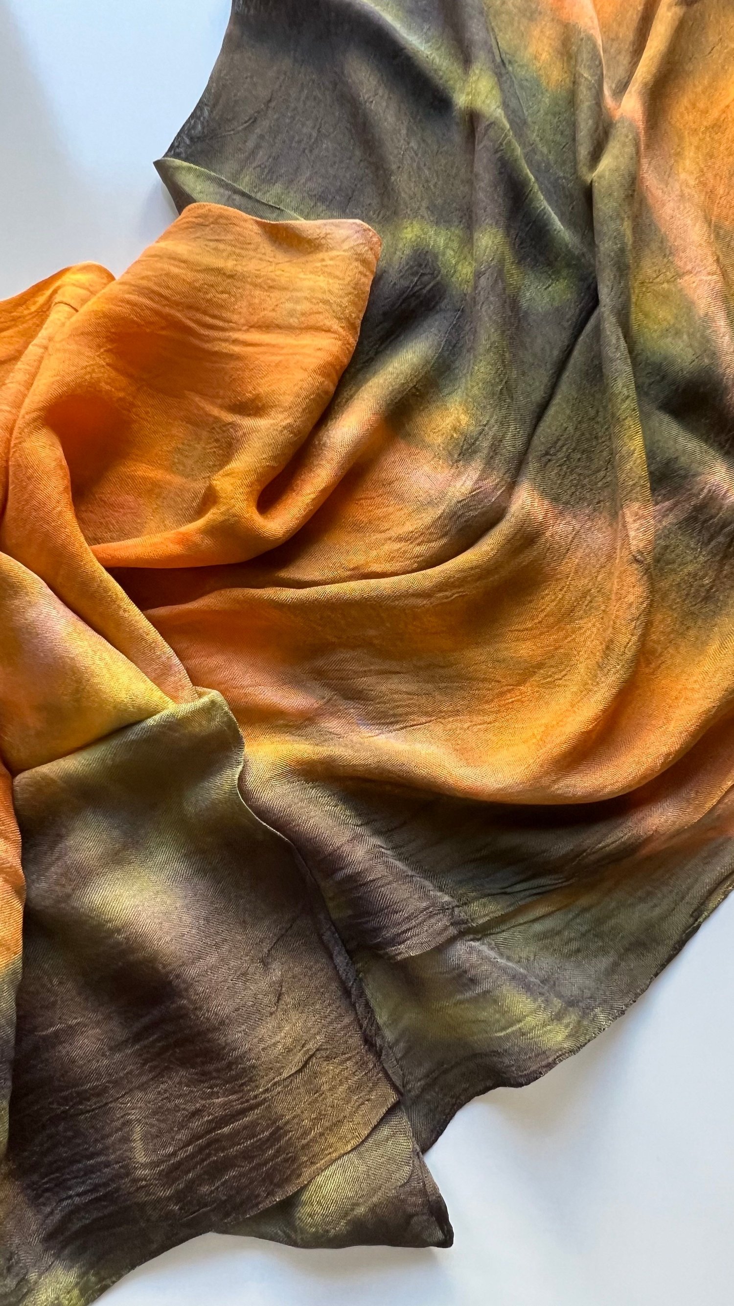 Turuncu Yeşil Ebruli Kelagayi Şal 90x190