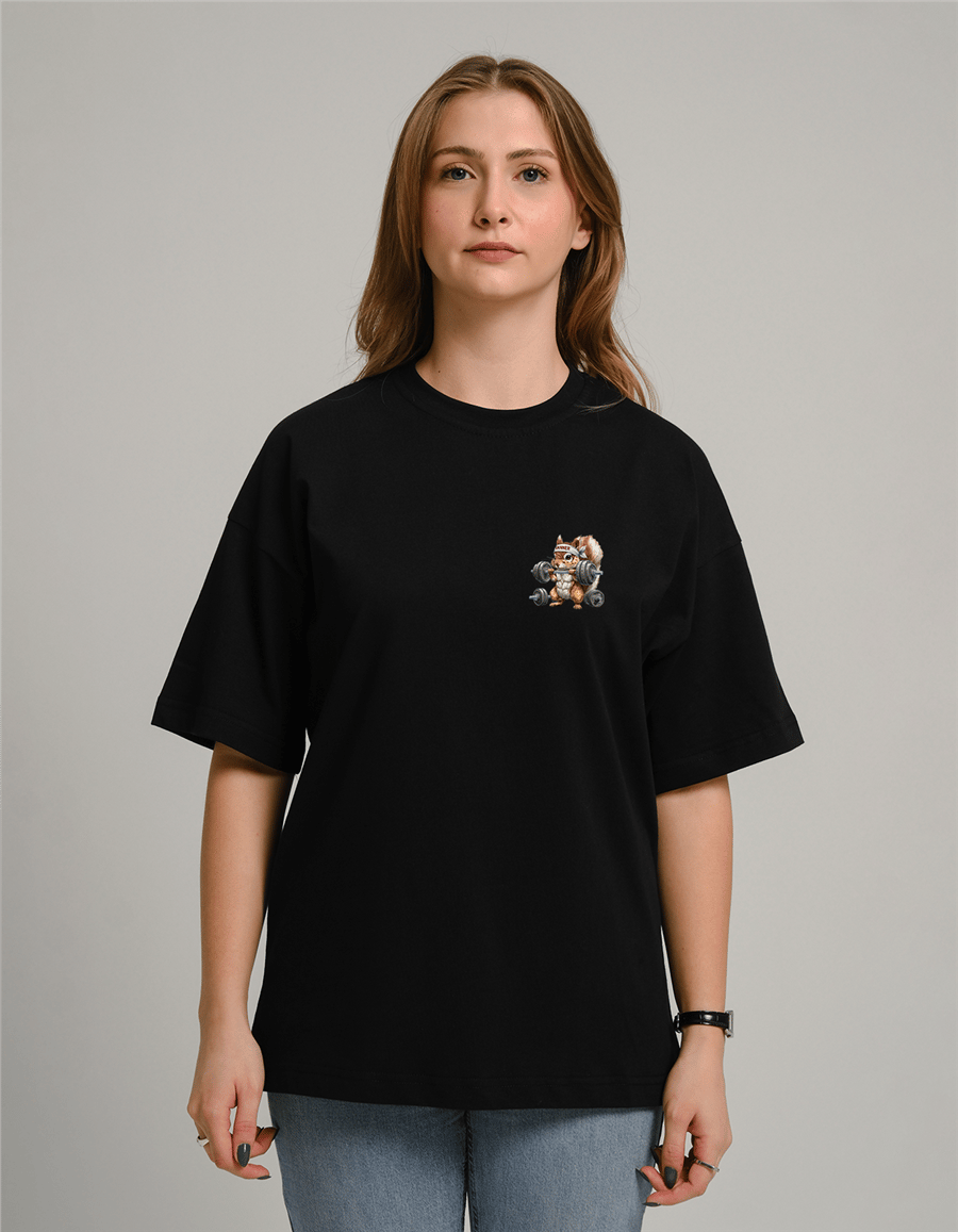 Halterci Sincap Baskılı Unisex Oversize T-Shirt