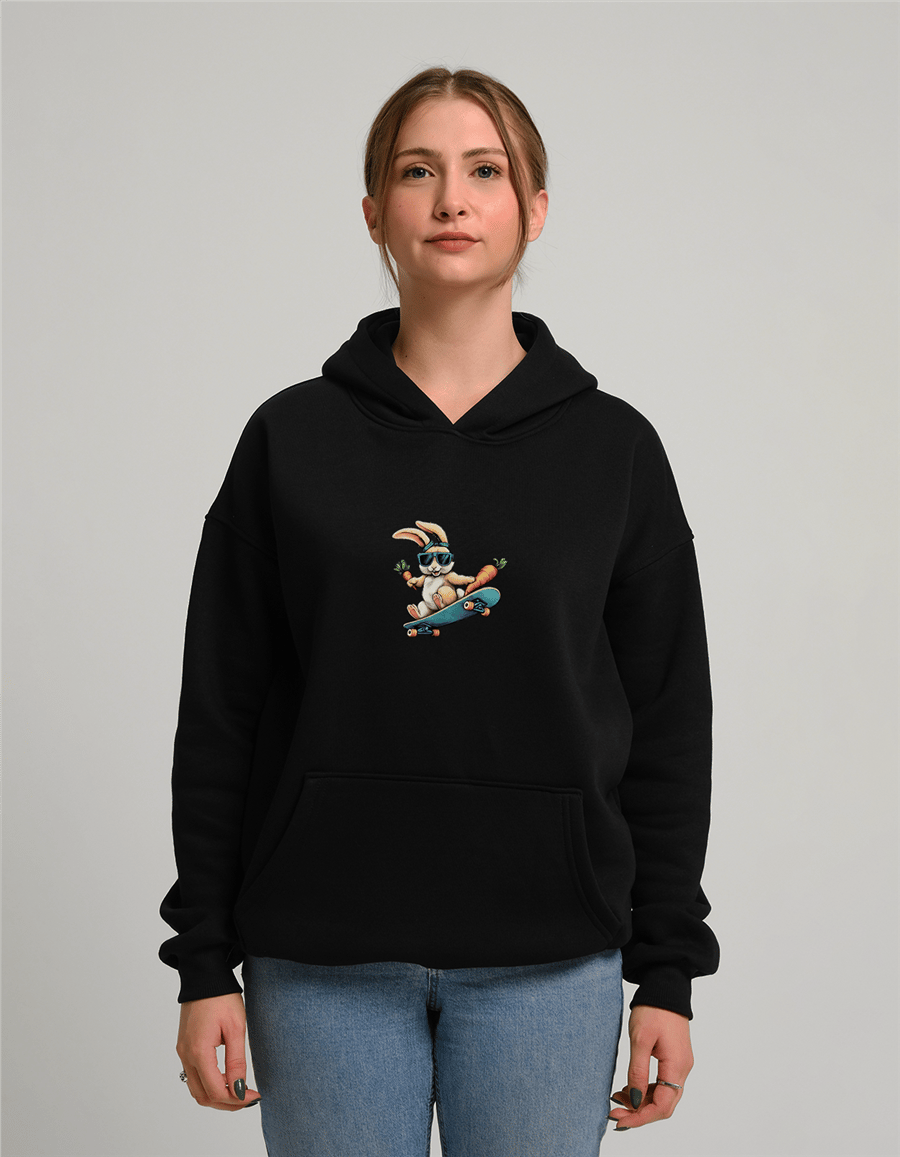 Kaykaylı Tavşan2 Baskılı Unisex Kapüşonlu Sweatshirt