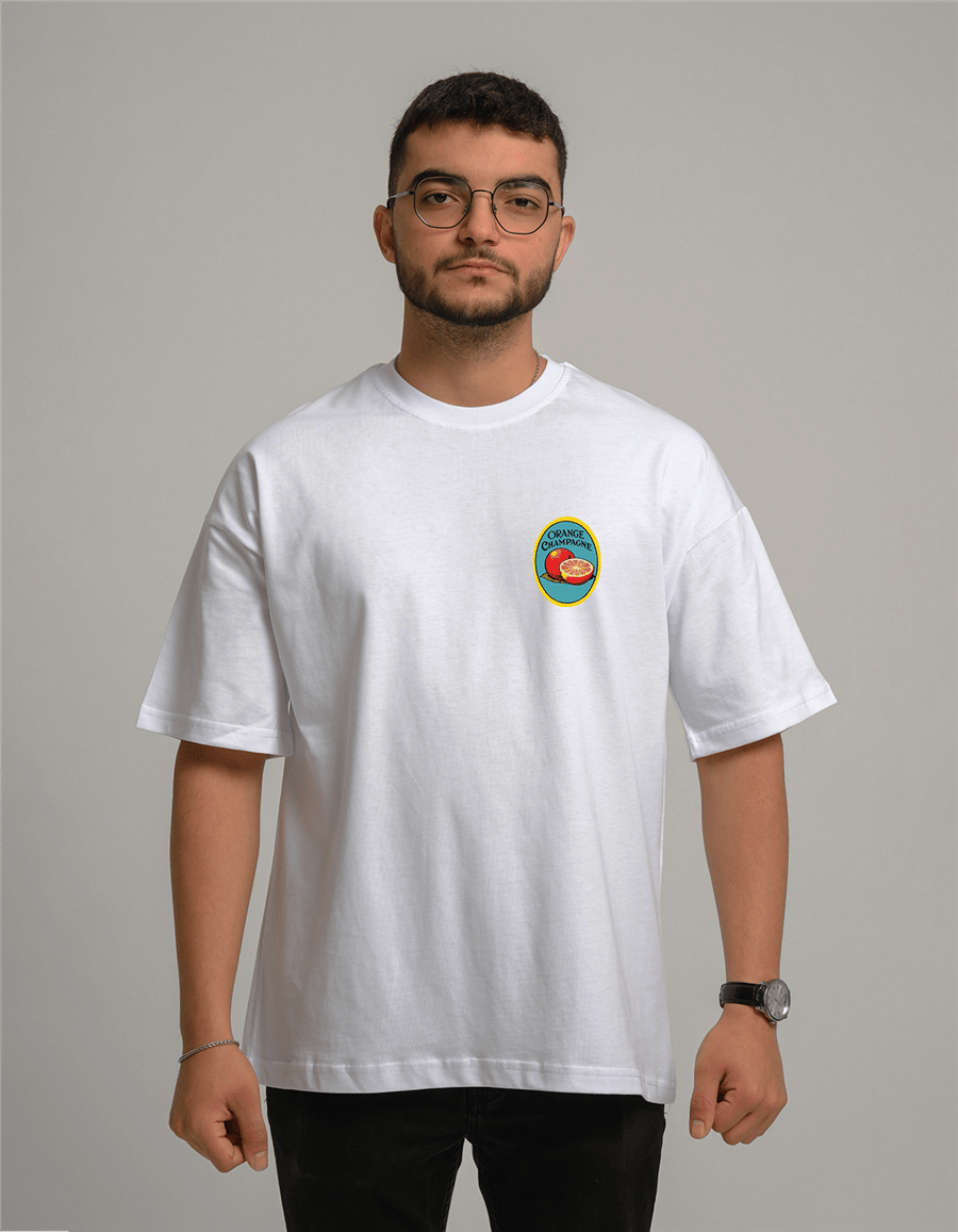 Orange Champagne Baskılı Unisex Oversize T-Shirt