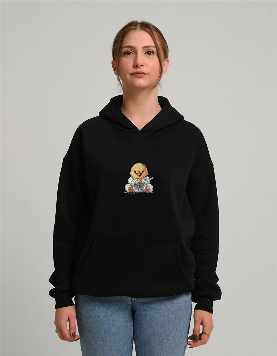 Samuray Civciv Baskılı Unisex Kapüşonlu Sweatshirt