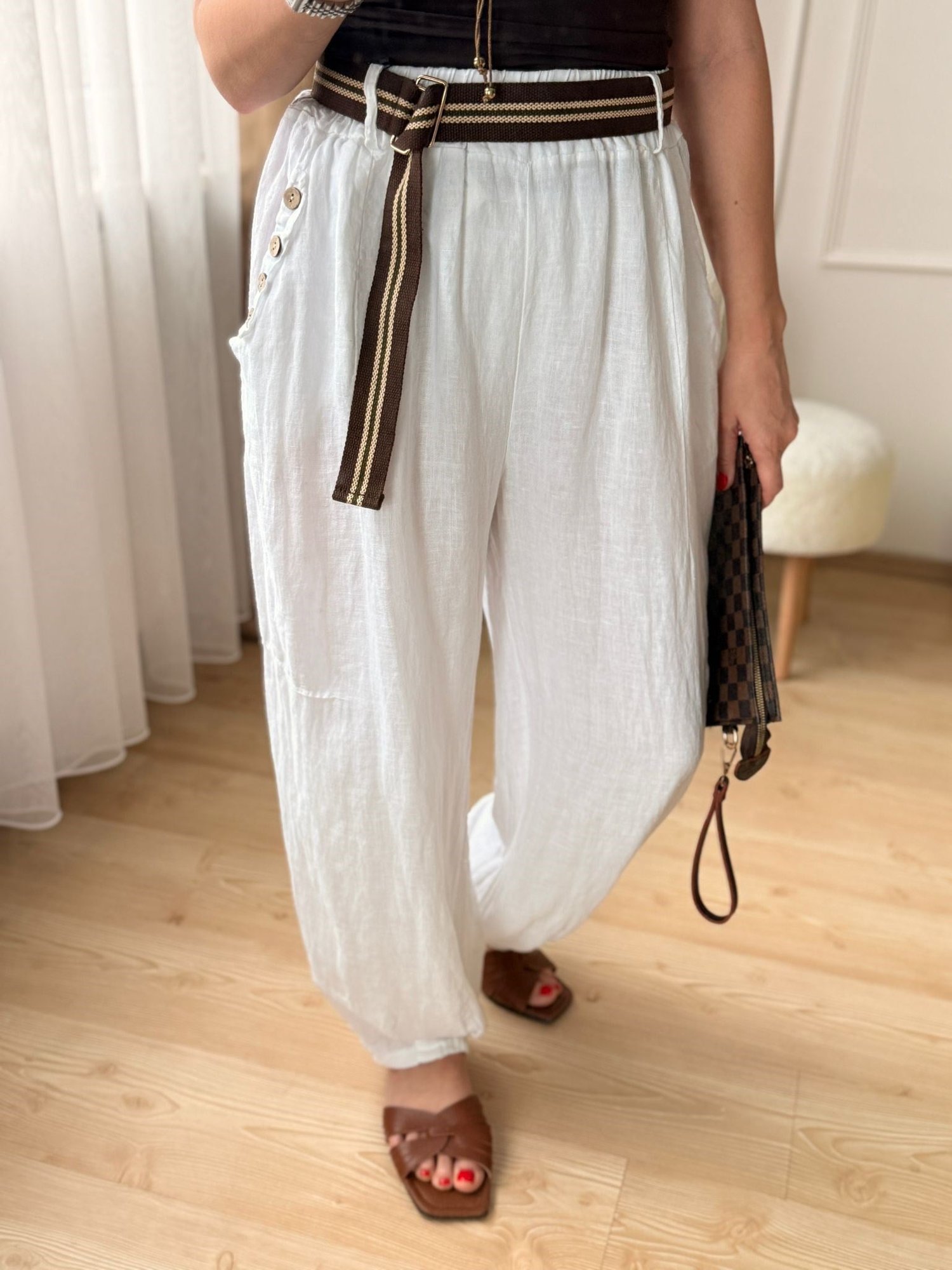 %100 Keten İthal Bohem Pantolon