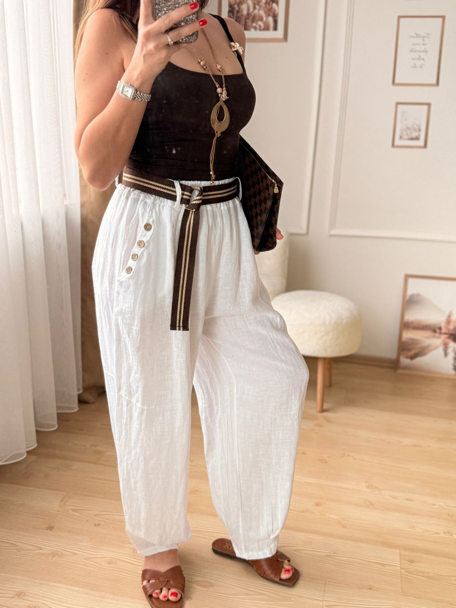 %100 Keten İthal Bohem Pantolon