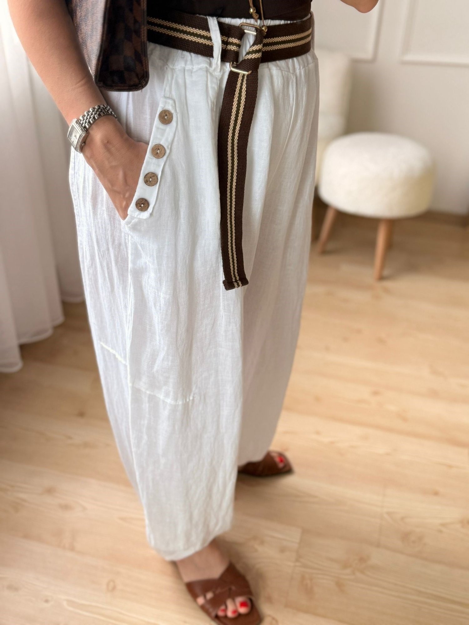 %100 Keten İthal Bohem Pantolon