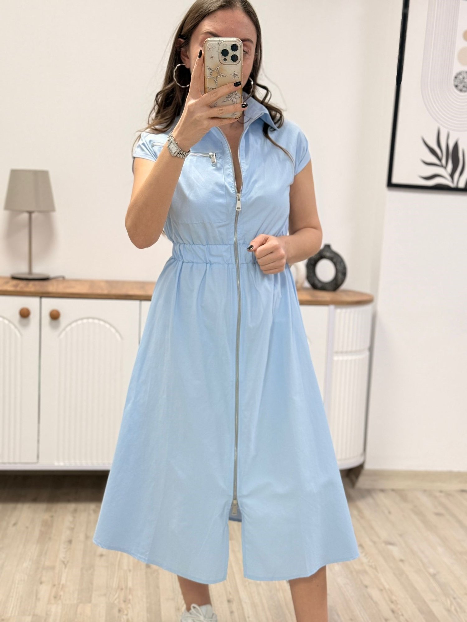Bebe Mavi Fermuarlı Elbise