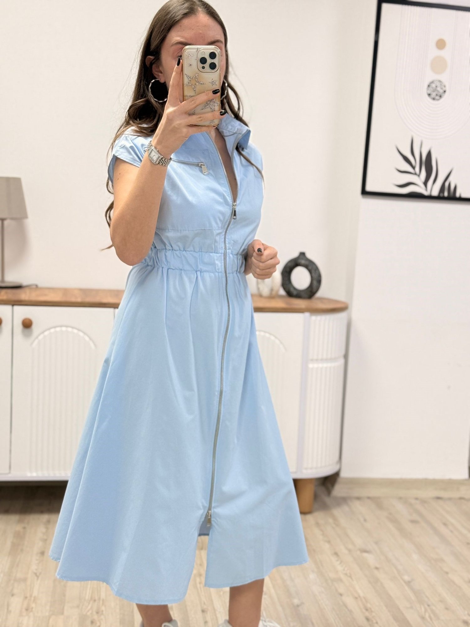Bebe Mavi Fermuarlı Elbise