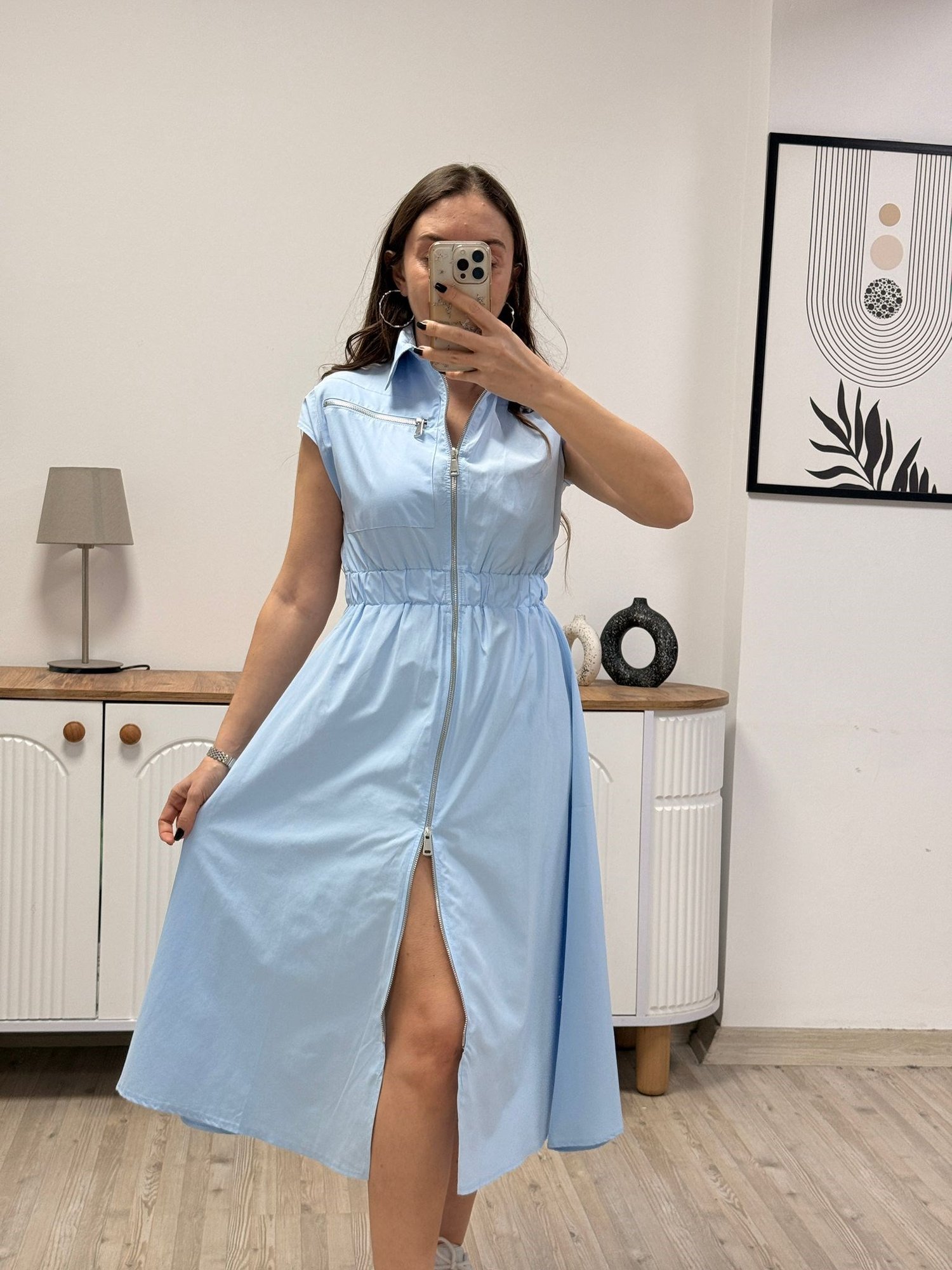 Bebe Mavi Fermuarlı Elbise