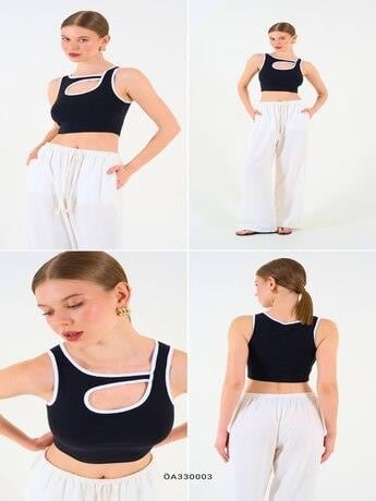 Beyaz Biyeli Siyah Crop